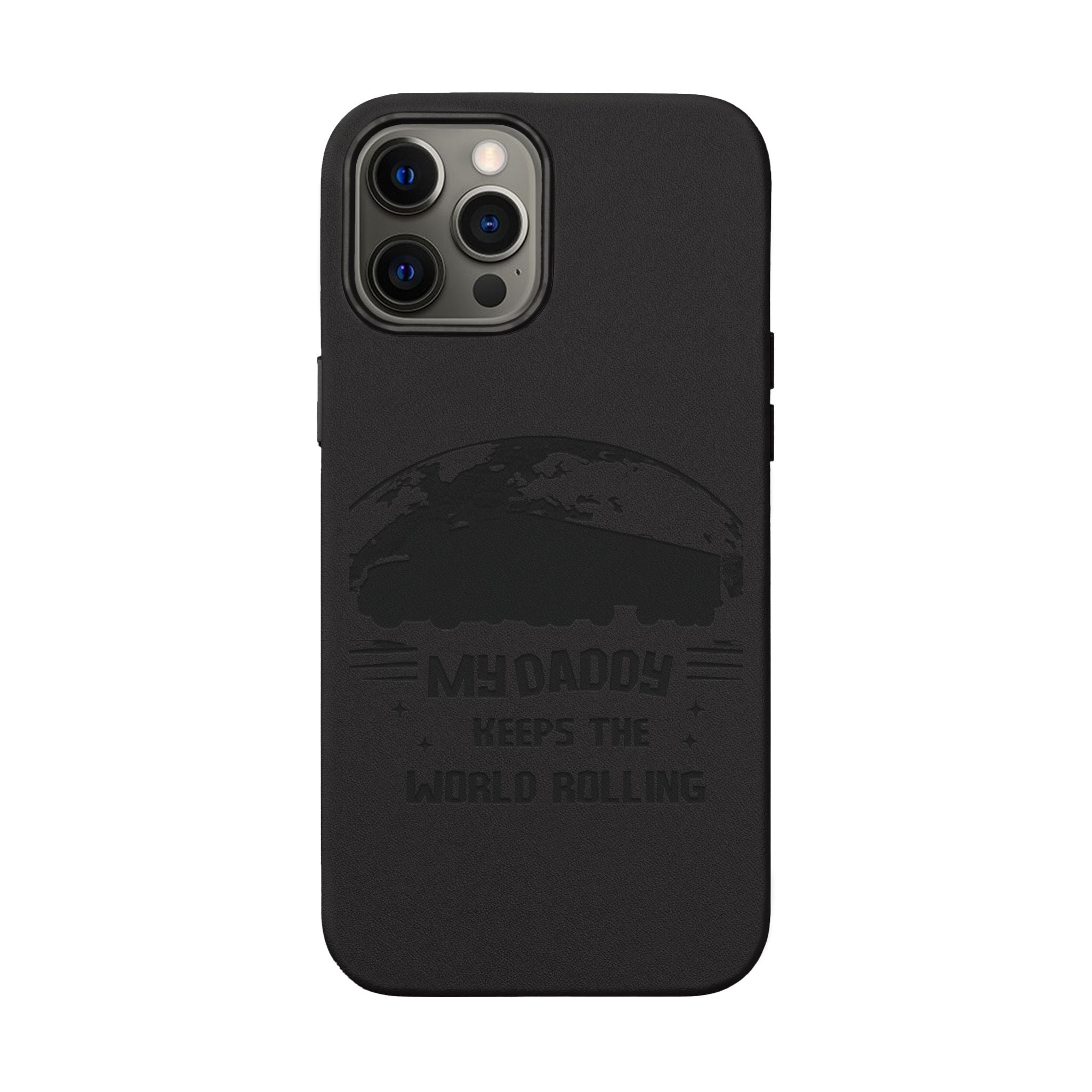 Engraved PU Leather Phone Case — 'Mhdaddy Keeps the World Rolling' Vintage Van Design