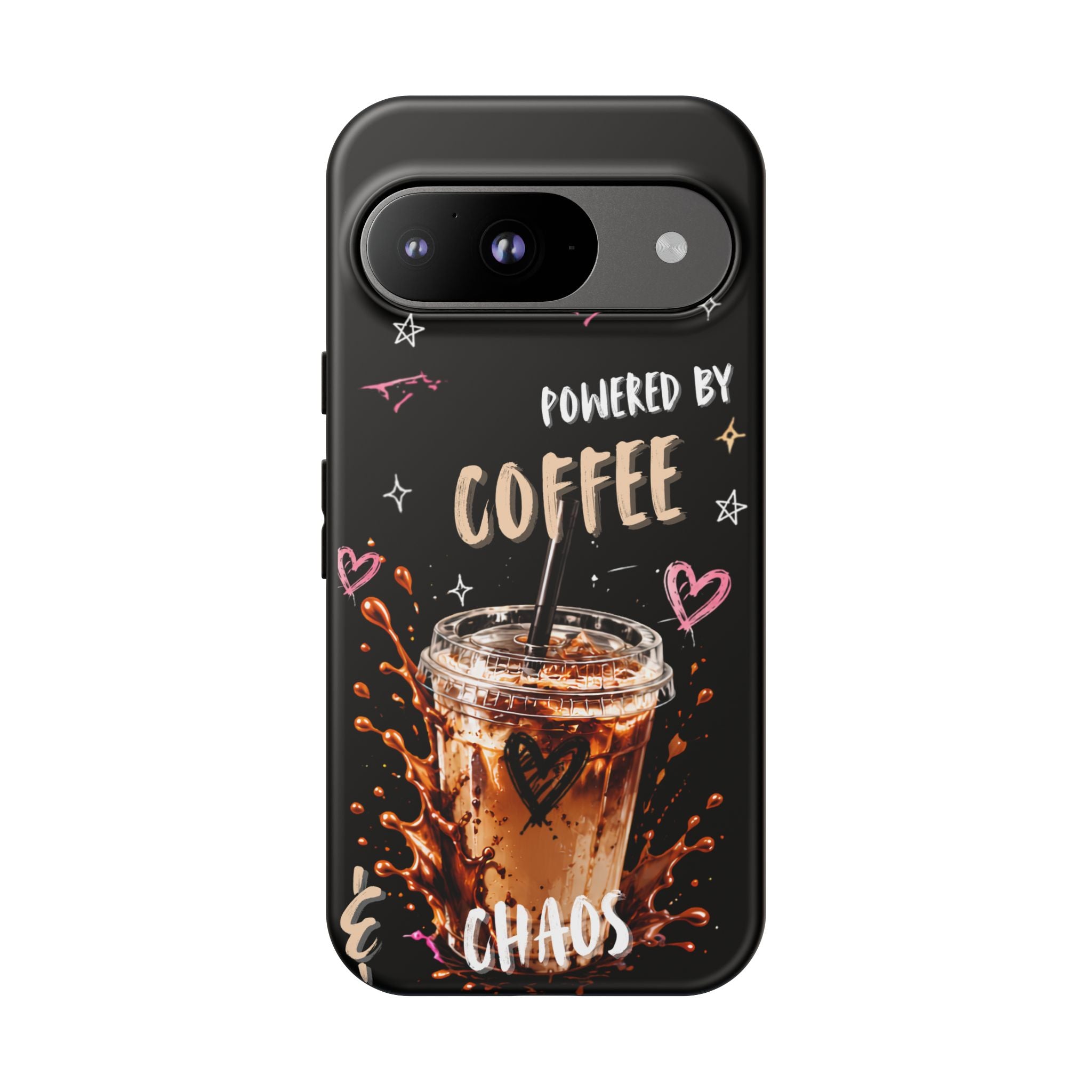 Phone Case — "Powered by Coffee & Chaos" Iced Coffee Protective Cover