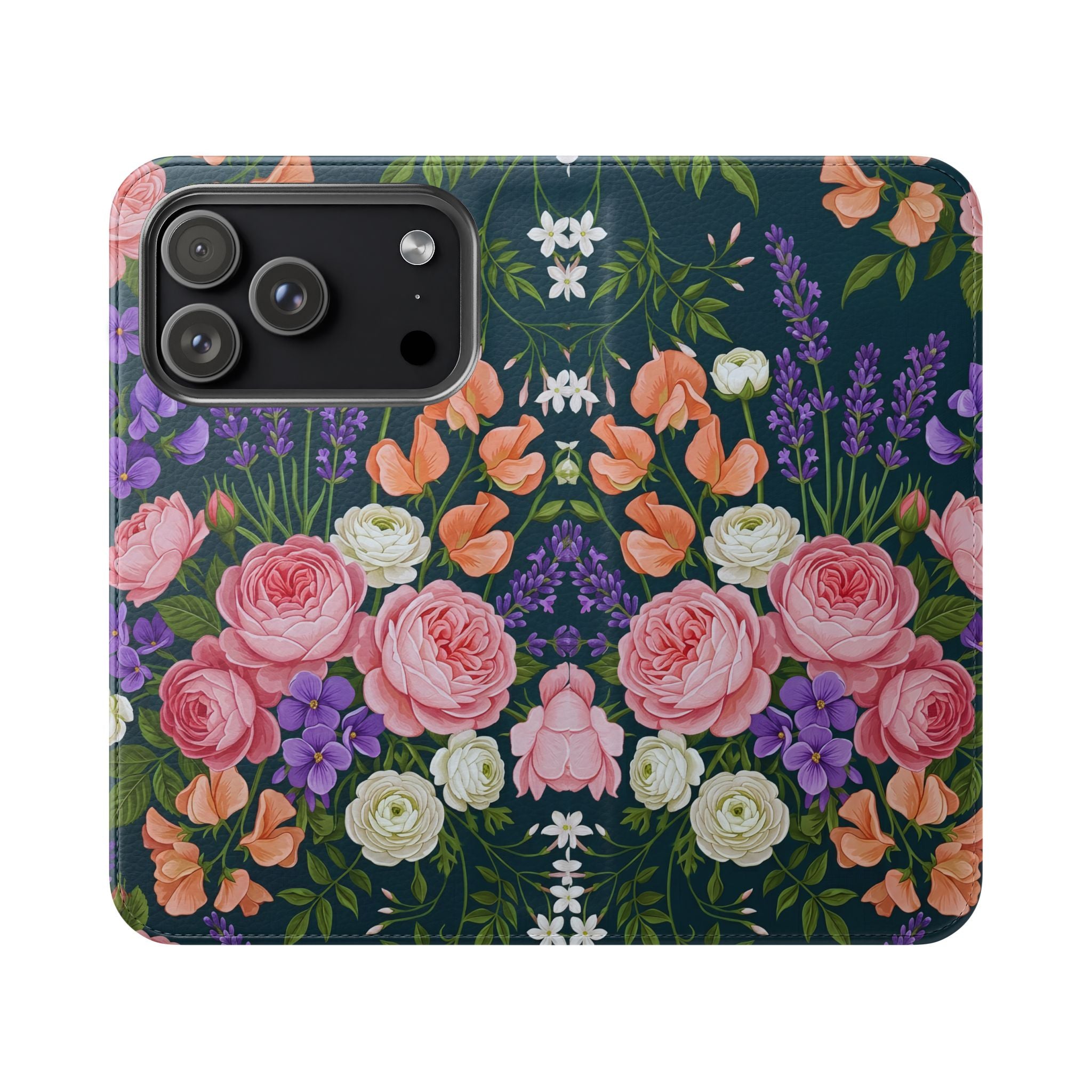 Floral Flip Phone Case -Wallet Cover with Card Slots