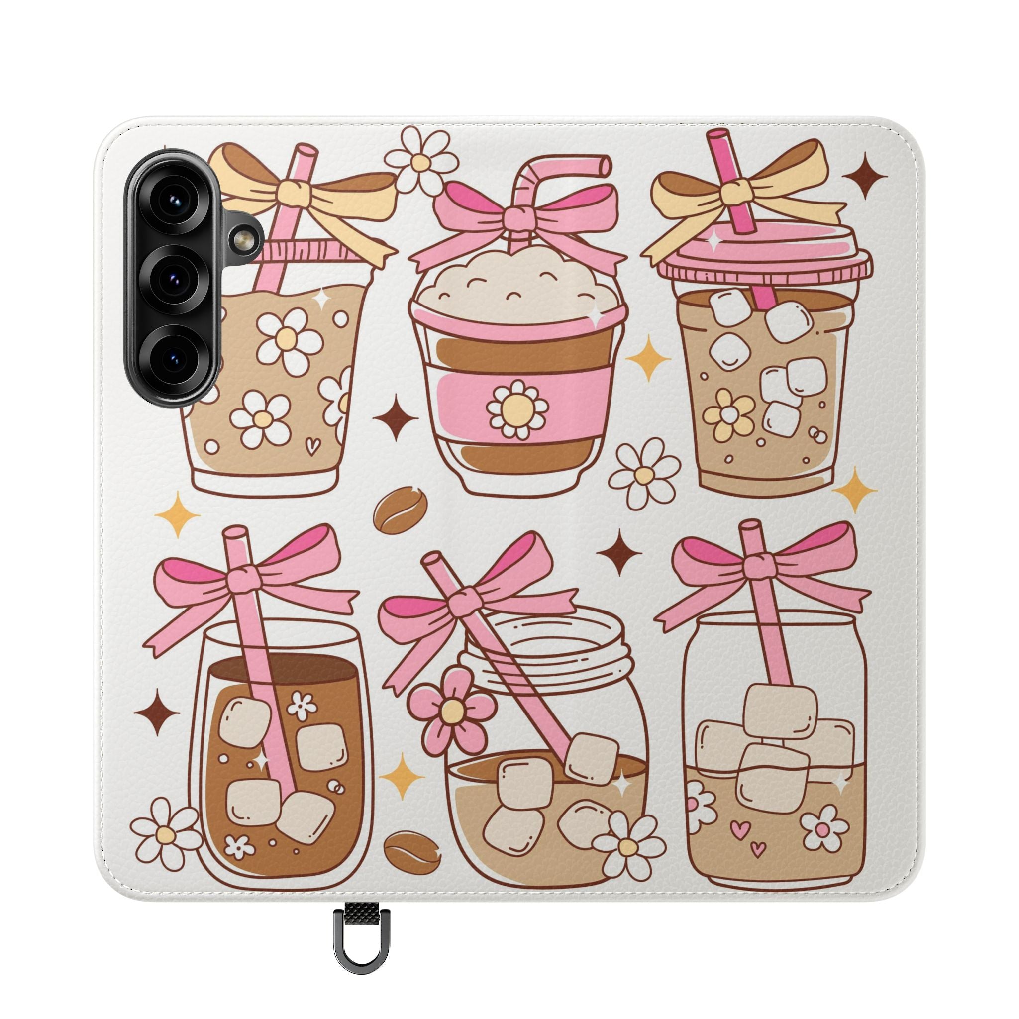 Cute Coffee & Latte Flip Phone Case – Cozy Boba & Dessert Wallet Cover