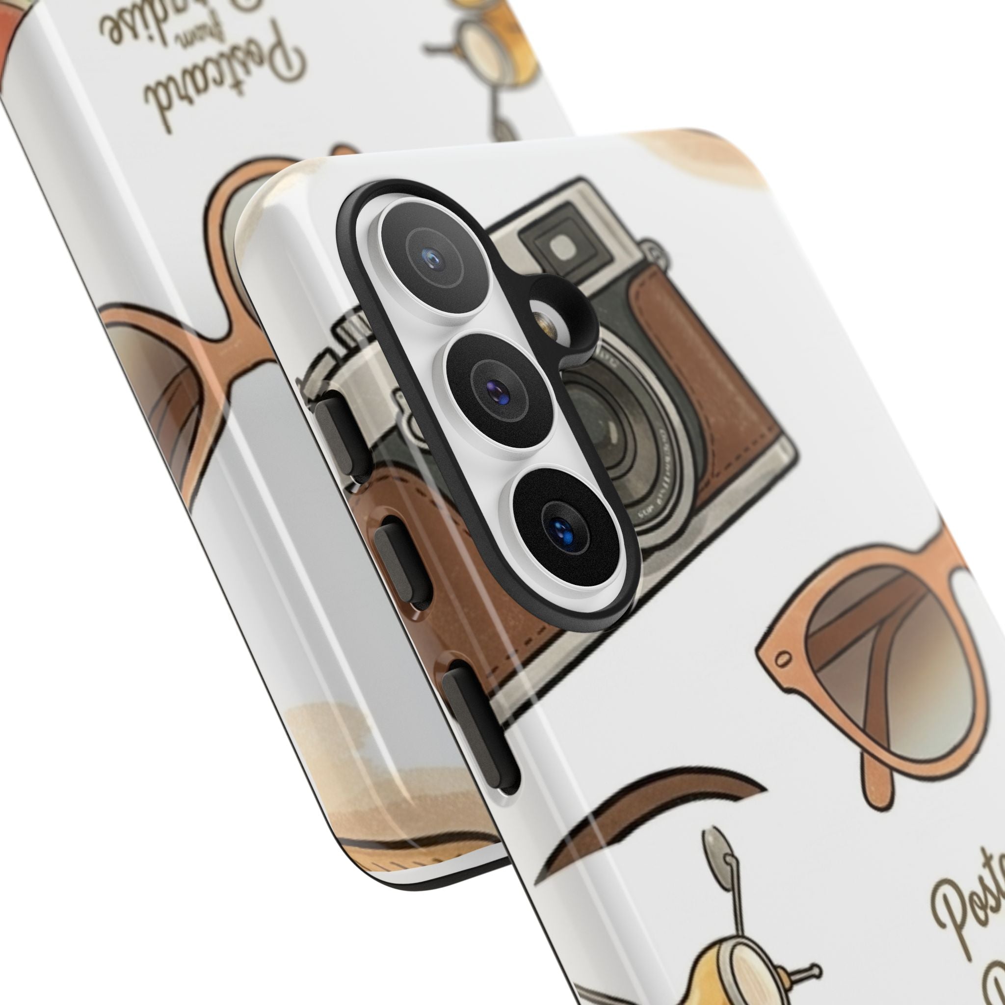 Vintage Summer Beach Phone Case — Feminine Travel Pattern with Cameras, Sunglasses & Scooter