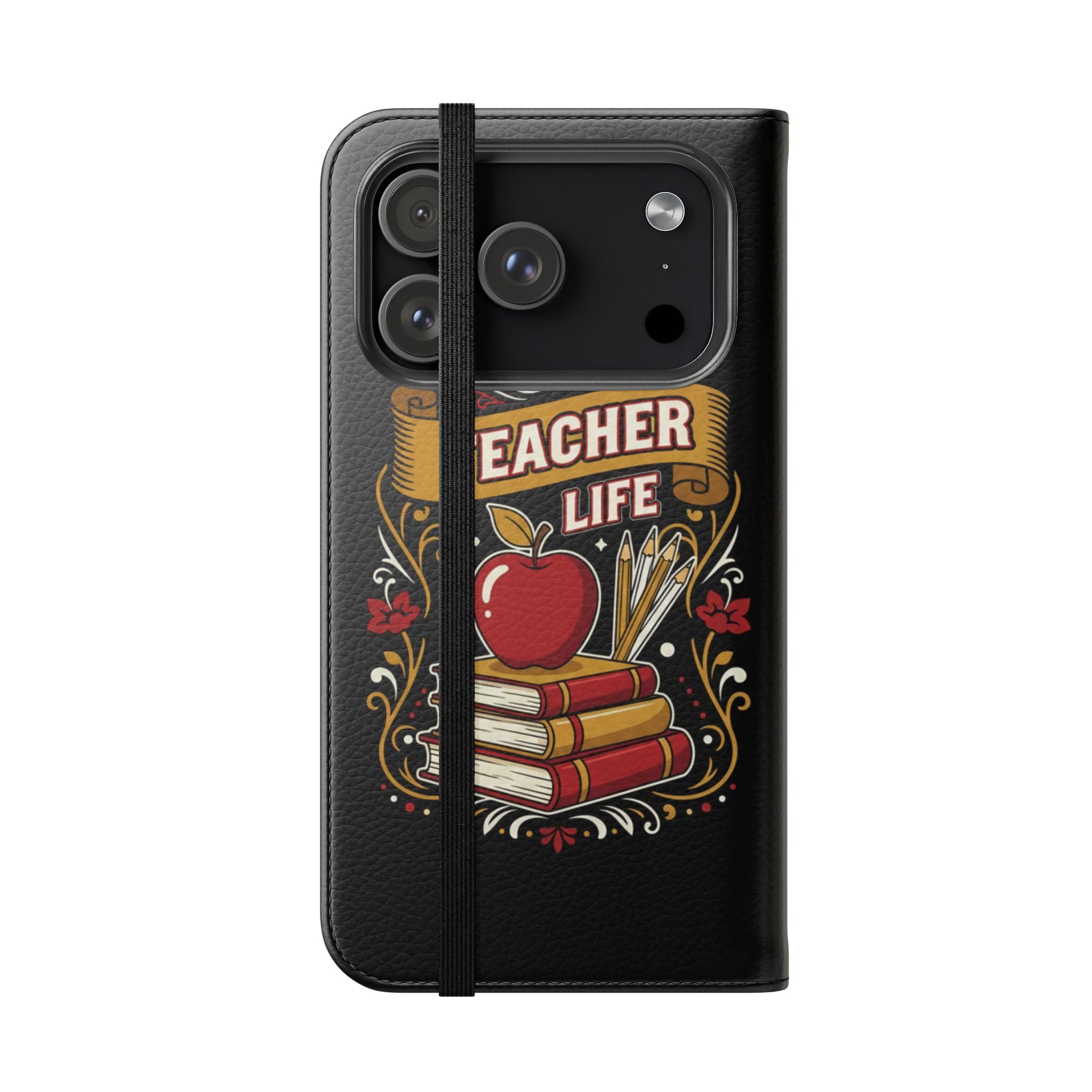 Teacher Life Flip Phone Case – Wallet Folio with Apple & Books Design