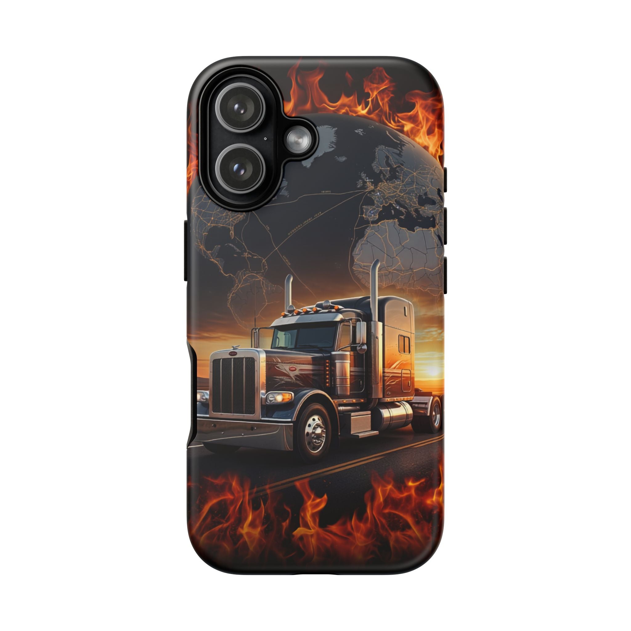 Truck Flames Phone Case — Bold Semi-Truck Globe Design