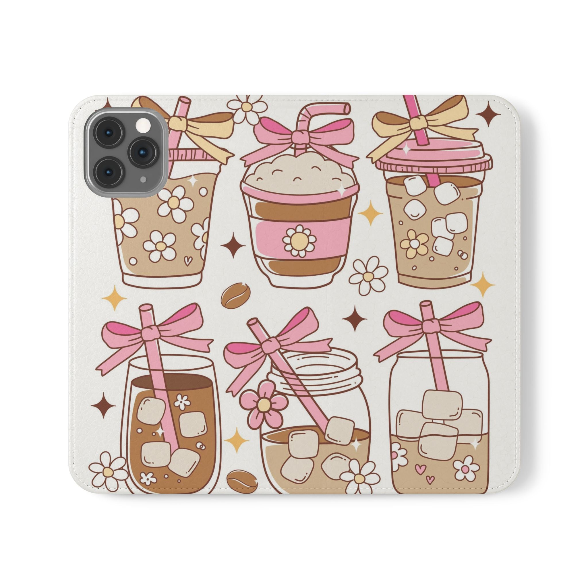 Cute Coffee & Latte Flip Phone Case – Cozy Boba & Dessert Wallet Cover