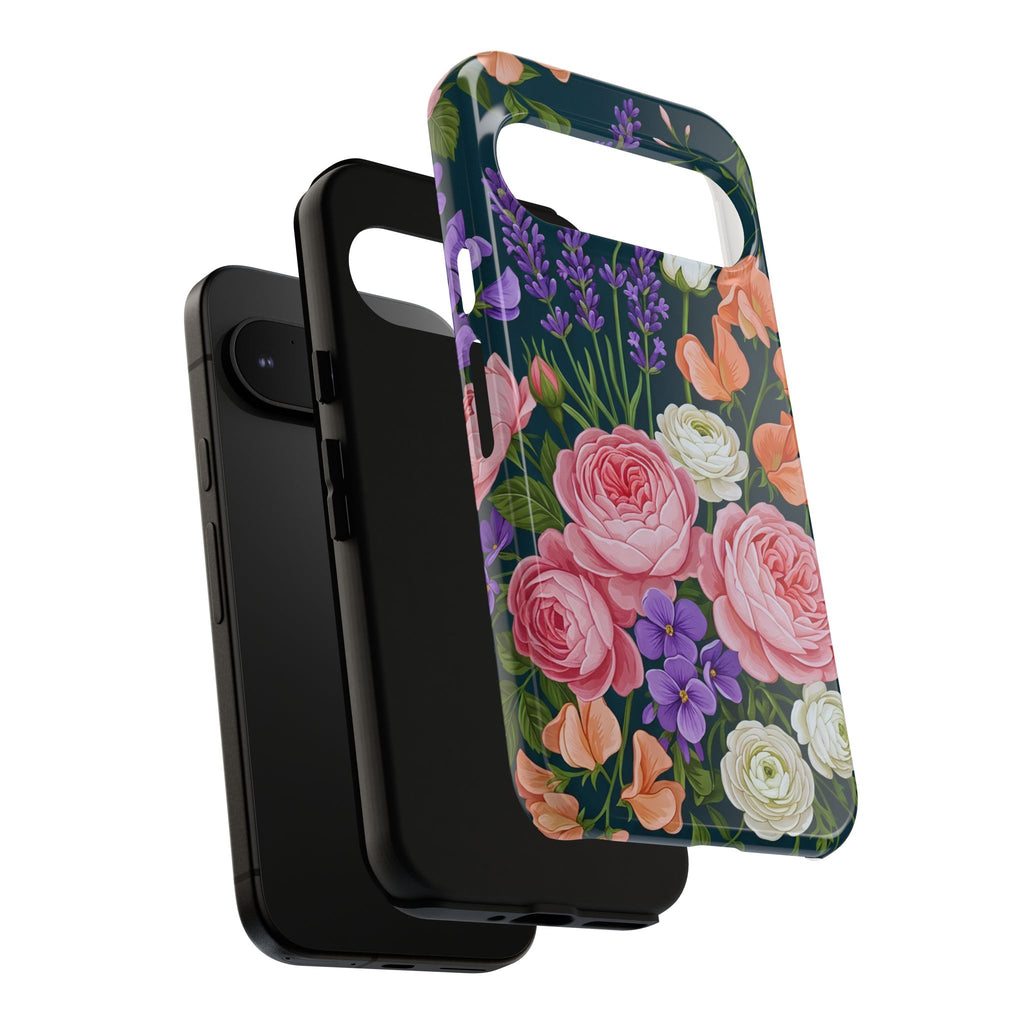 Floral Bouquet Phone Case — Vintage Roses & Lavender Protective Cover