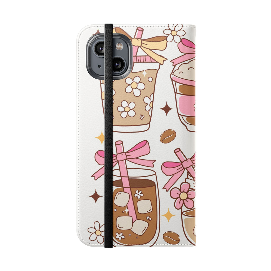 Cute Coffee & Latte Flip Phone Case – Cozy Boba & Dessert Wallet Cover