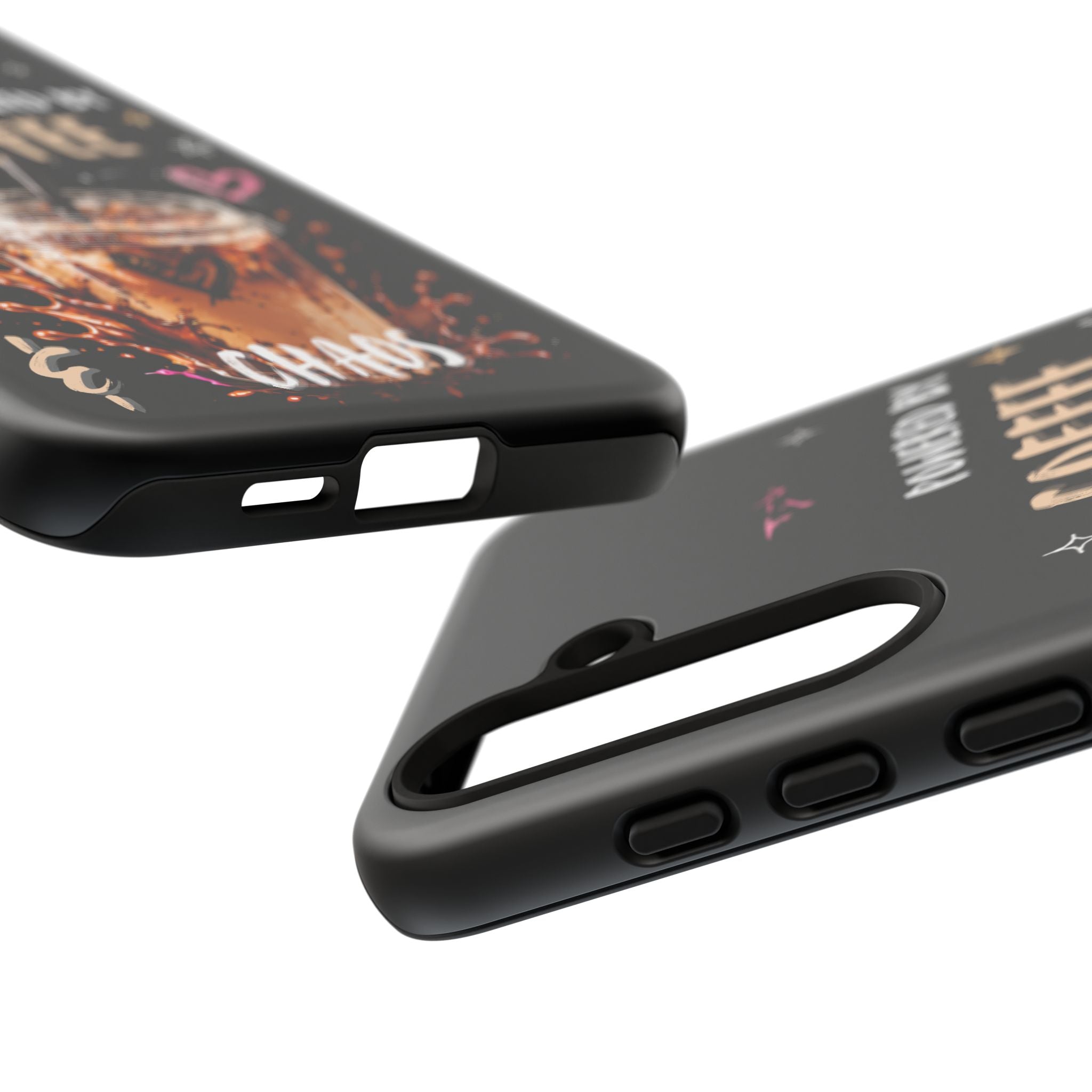 Phone Case — "Powered by Coffee & Chaos" Iced Coffee Protective Cover