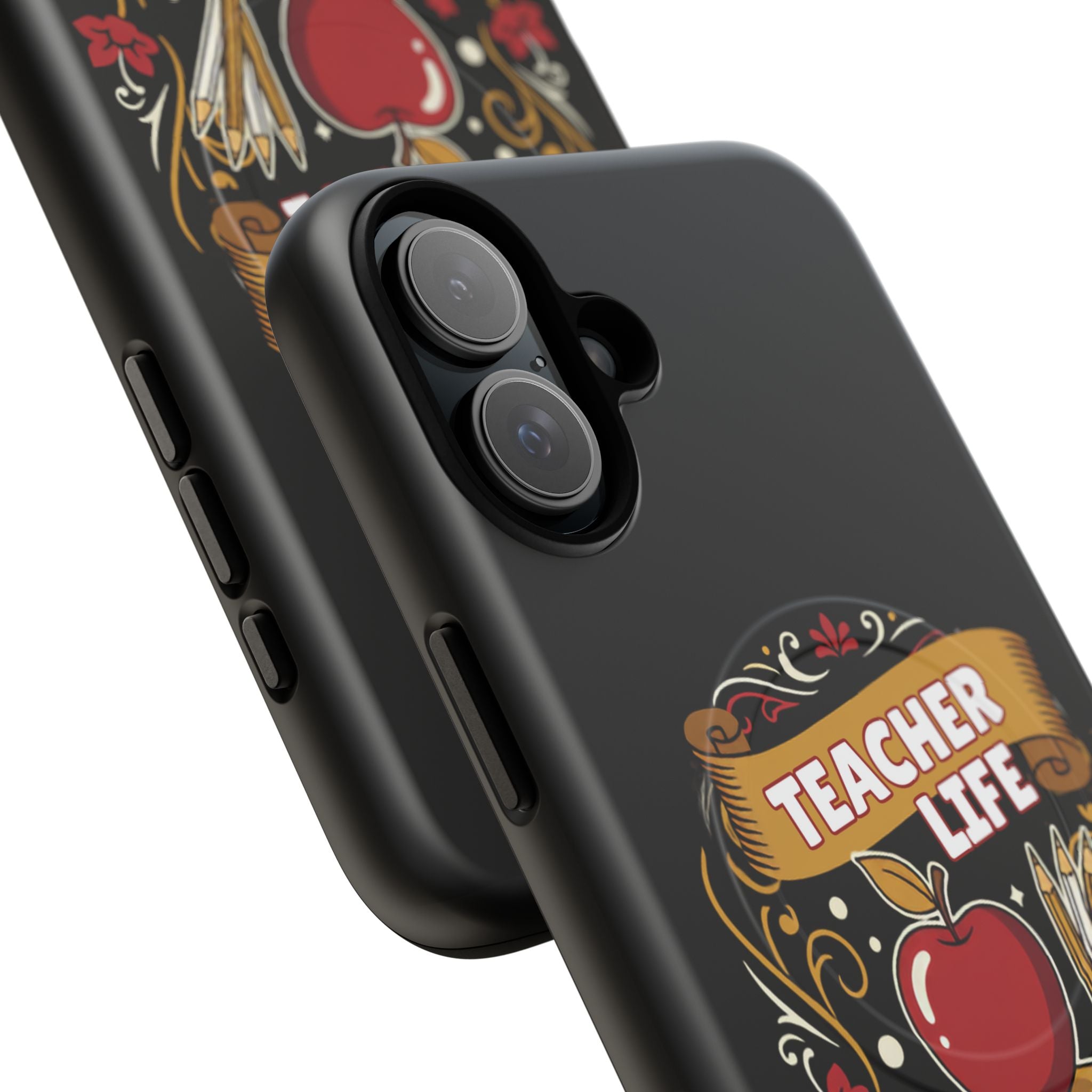 Teacher Life Phone Case - Tough Magnetic Protective Cover with Apple & Books Design