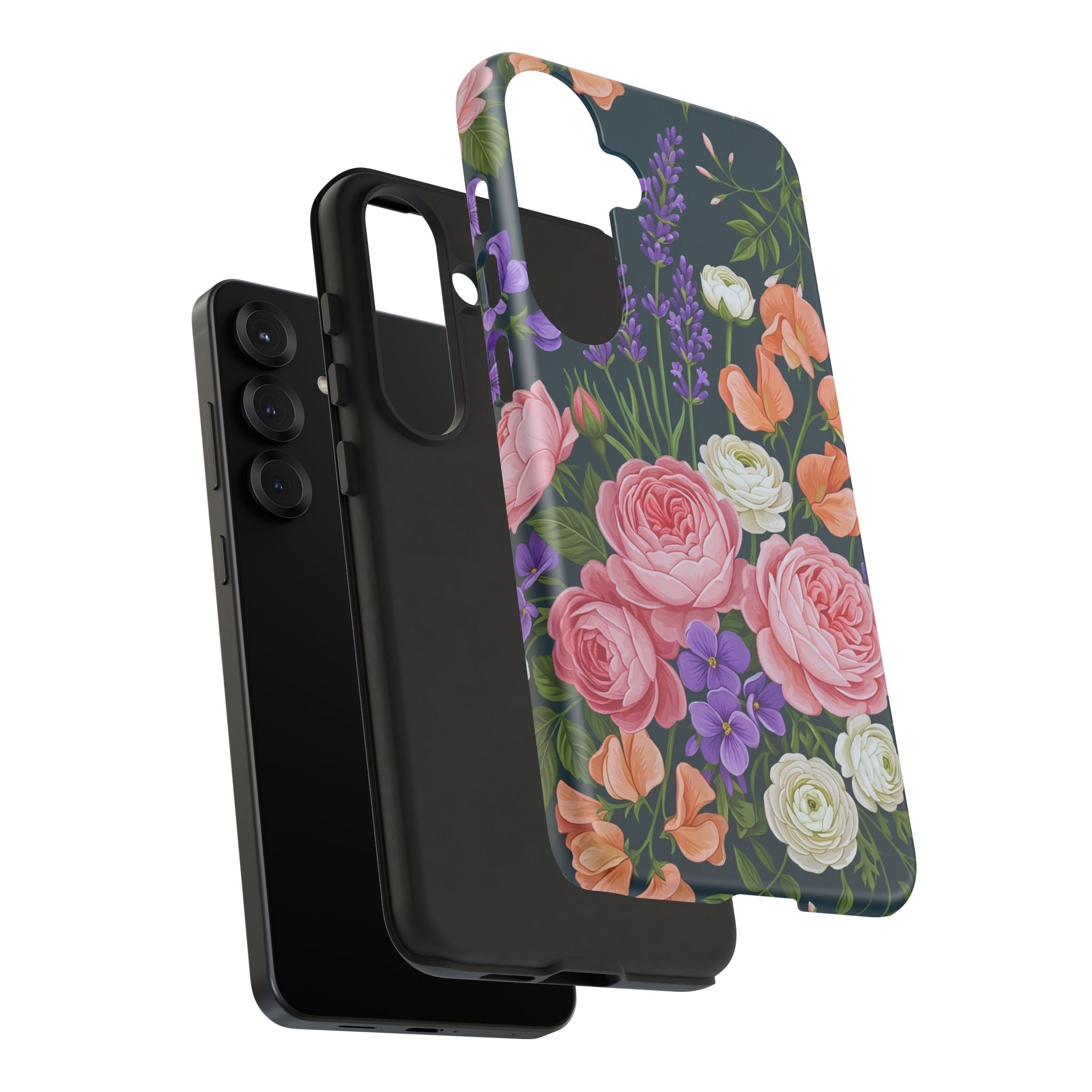 Floral Bouquet Phone Case — Vintage Roses & Lavender Protective Cover