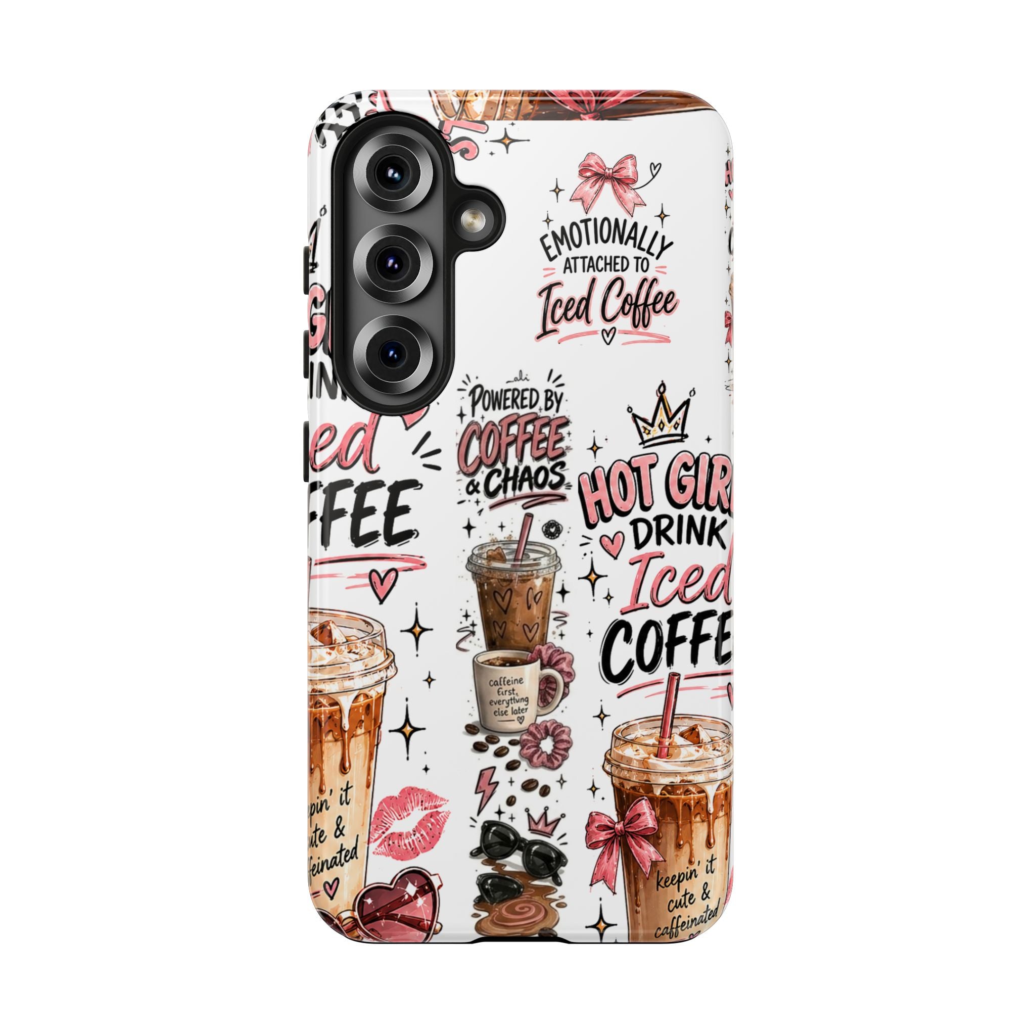 Iced Coffee Pattern Phone Case – "Powered by Coffee & Chaos" Tough Protective Case