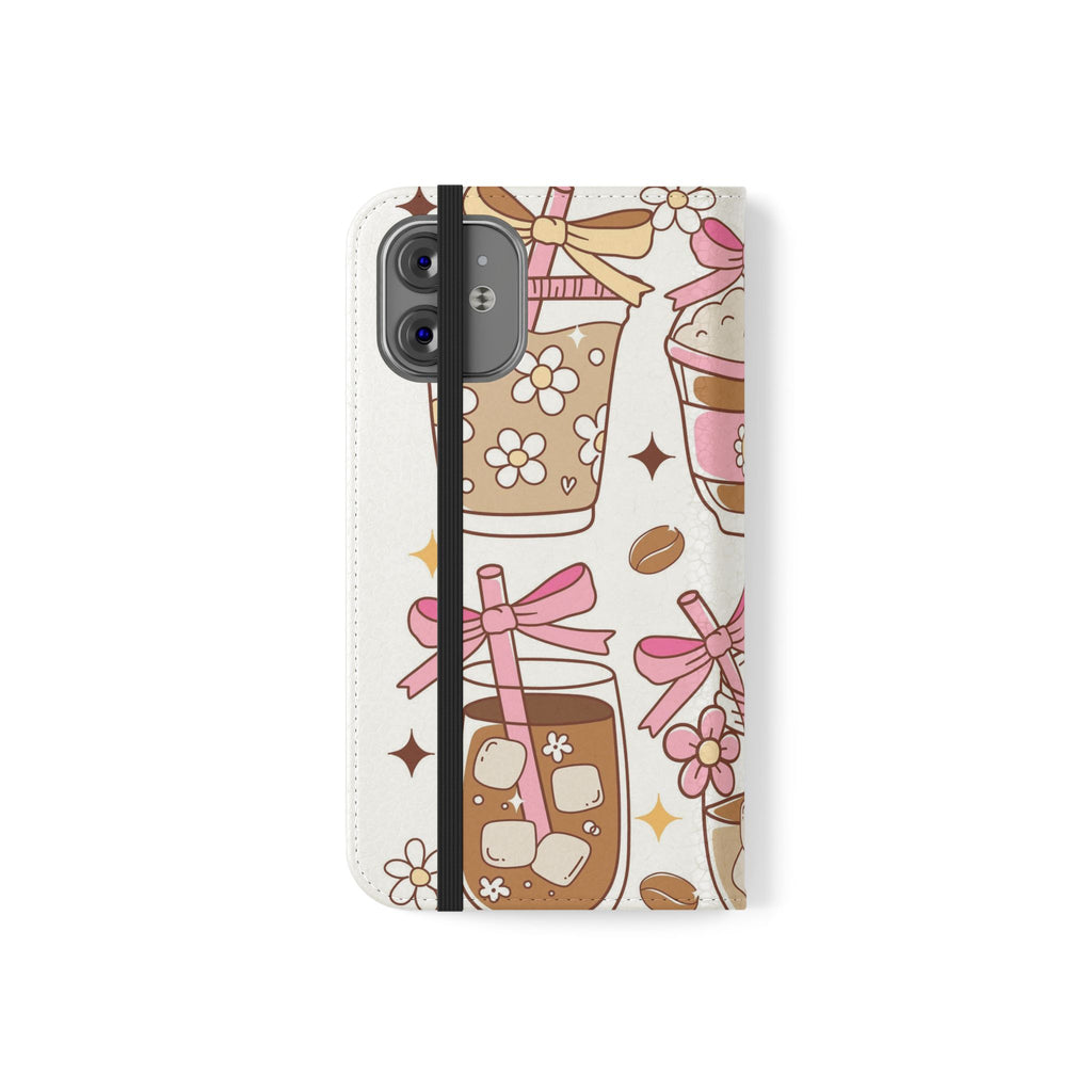 Cute Coffee & Latte Flip Phone Case – Cozy Boba & Dessert Wallet Cover