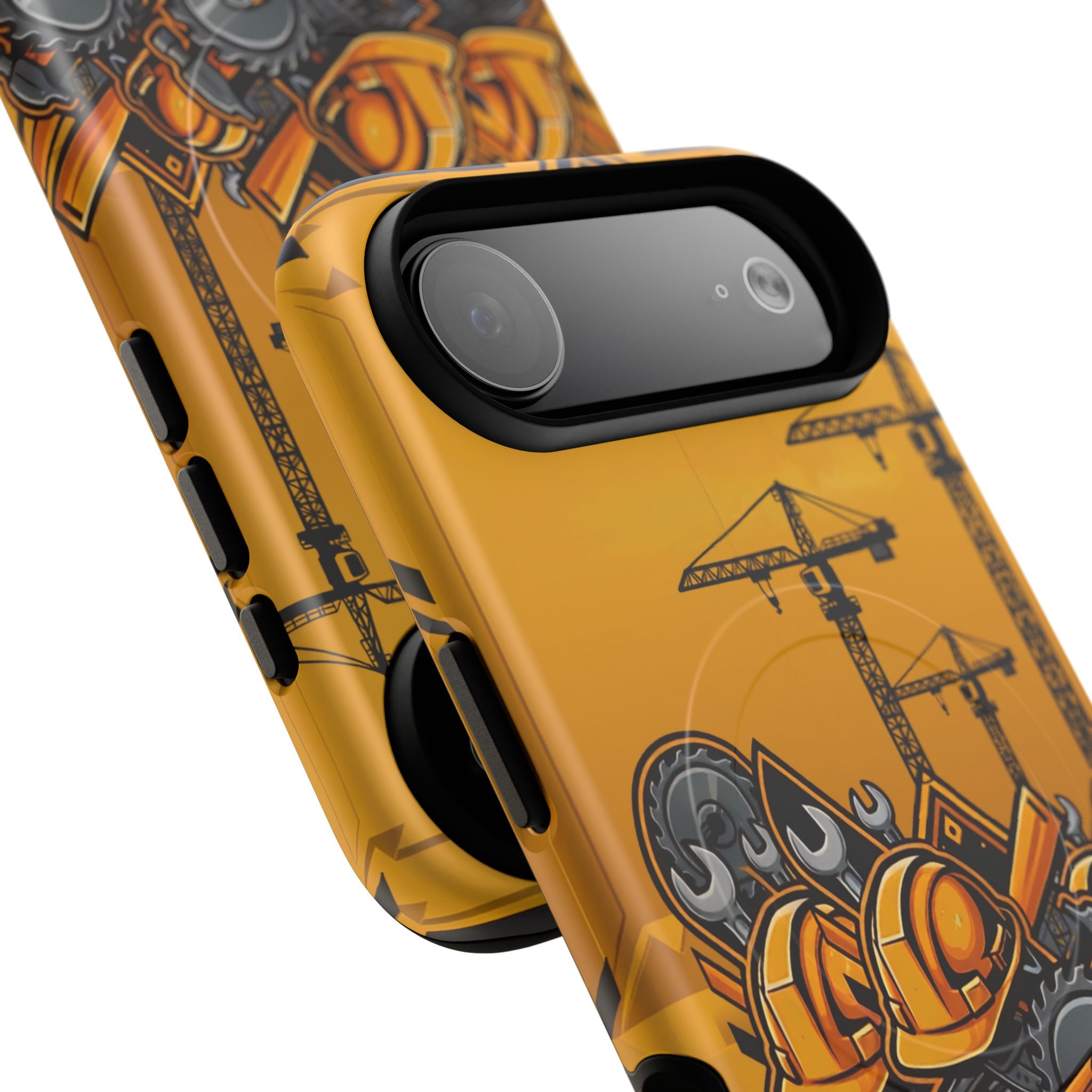 Construction Gear Tough Magnetic Phone Case — Worker Helmet & Tools Design
