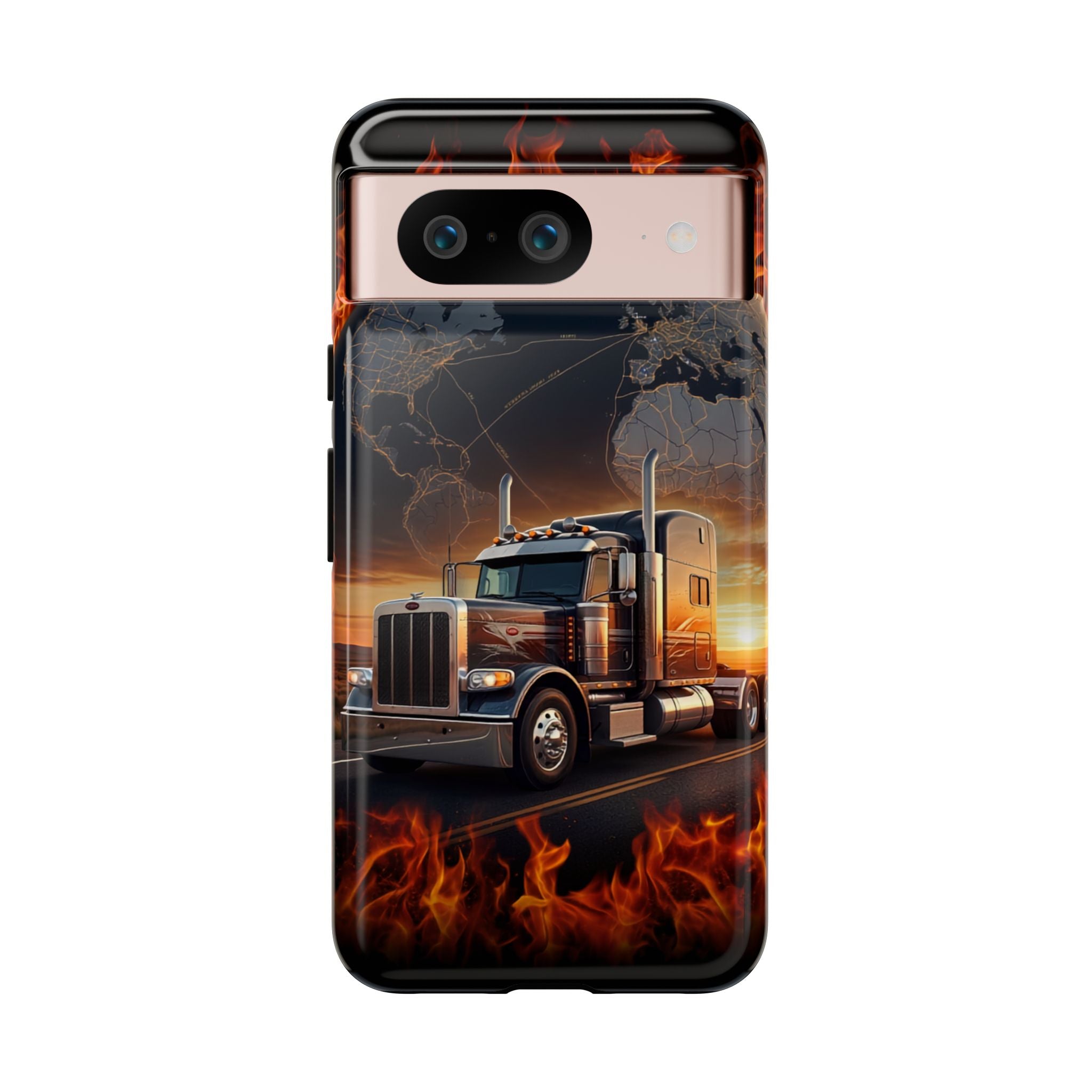 Truck Flames Phone Case — Bold Semi-Truck Globe Design