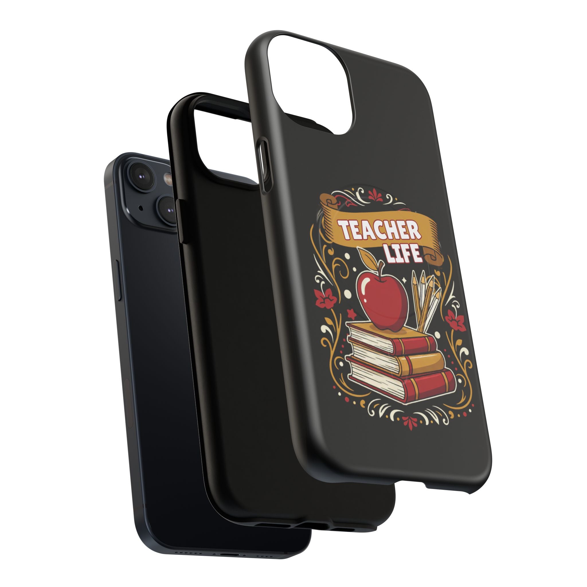 Teacher Life Phone Case - Tough Magnetic Protective Cover with Apple & Books Design