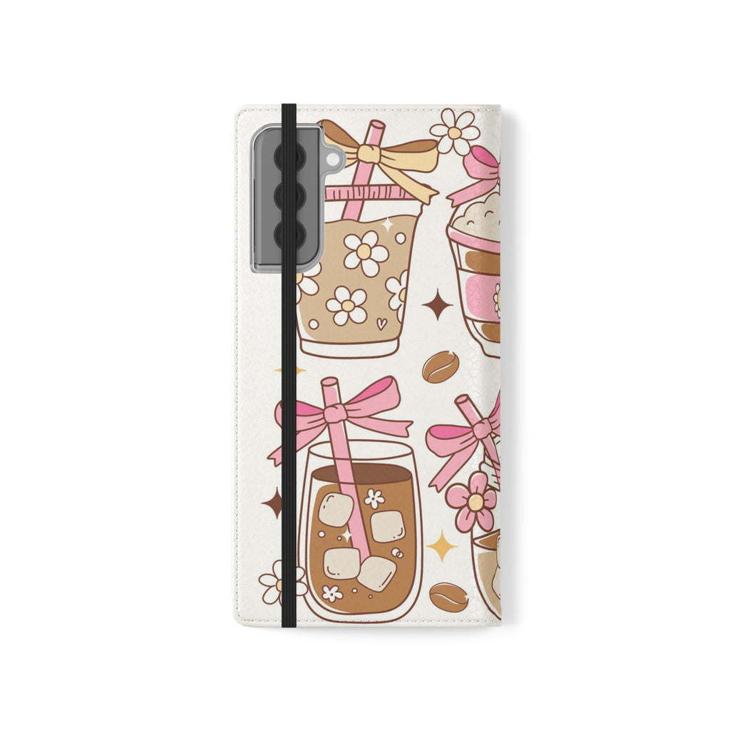 Cute Coffee & Latte Flip Phone Case – Cozy Boba & Dessert Wallet Cover