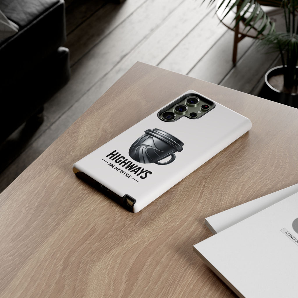 Hard Shell Phone Case — “Highways Are My Office” Travel Coffee Design