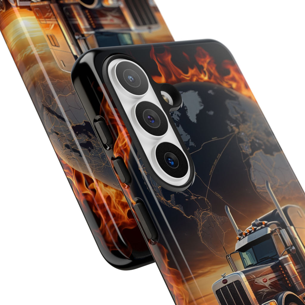 Truck Flames Phone Case — Bold Semi-Truck Globe Design