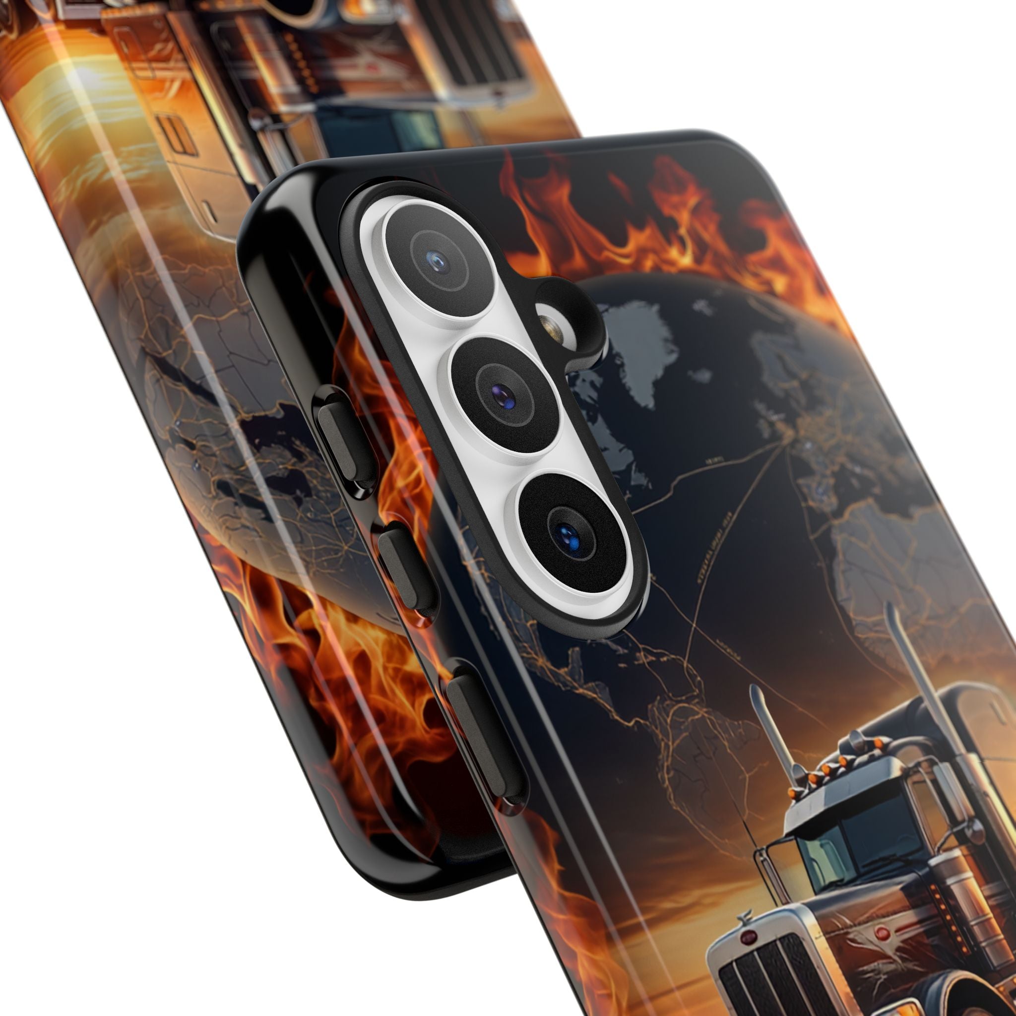 Truck Flames Phone Case — Bold Semi-Truck Globe Design