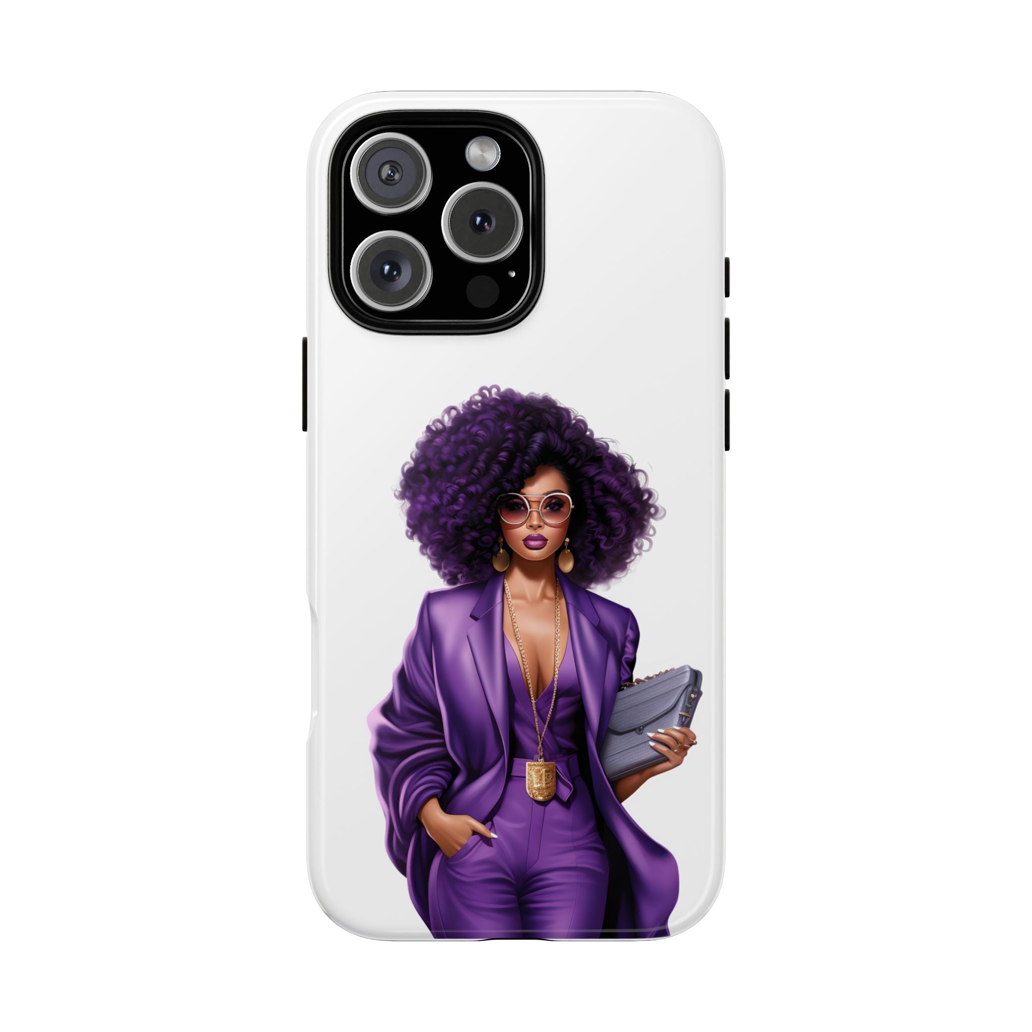Purple Power Woman Phone Case — Afro Chic Businesswoman Protective Phone Cover
