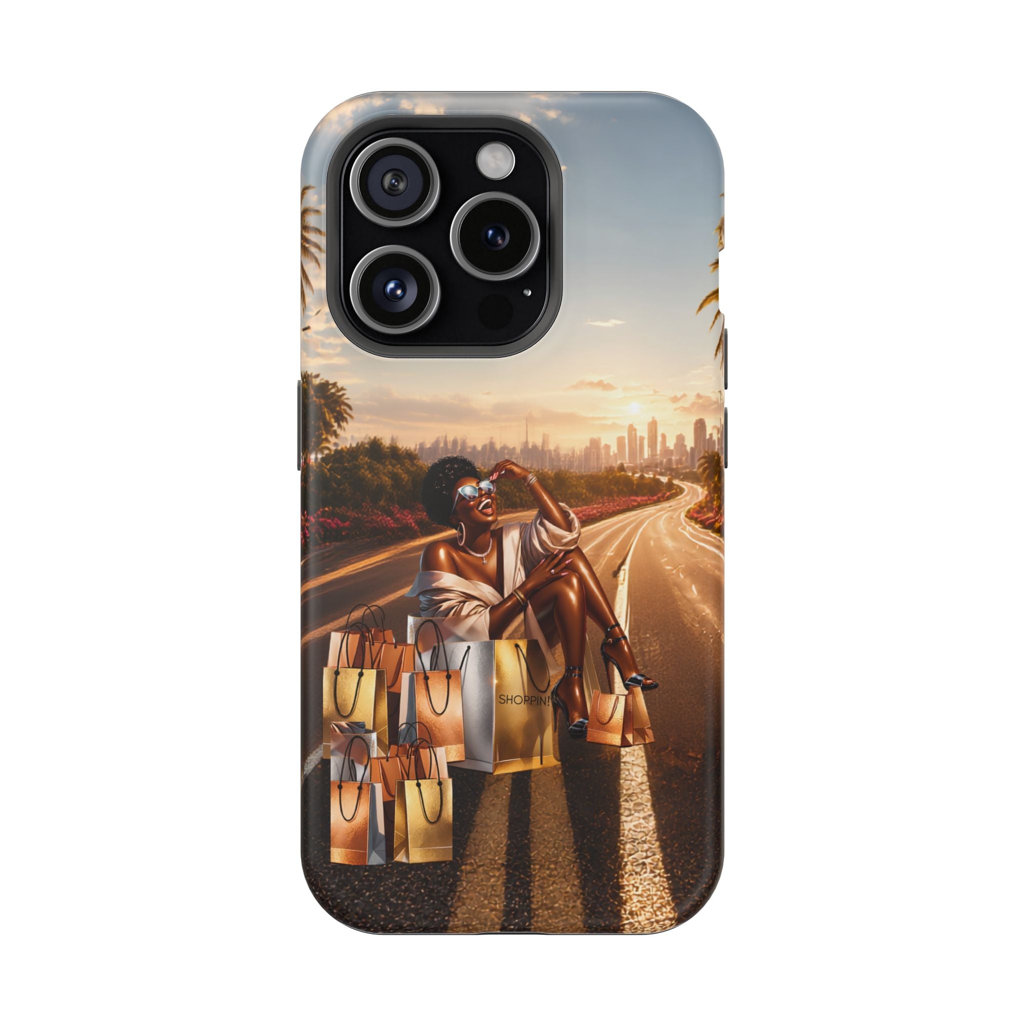 Phone Case - 'Retail Therapy' Magnetic Impact-Resistant Case, Sunset Shopping Design