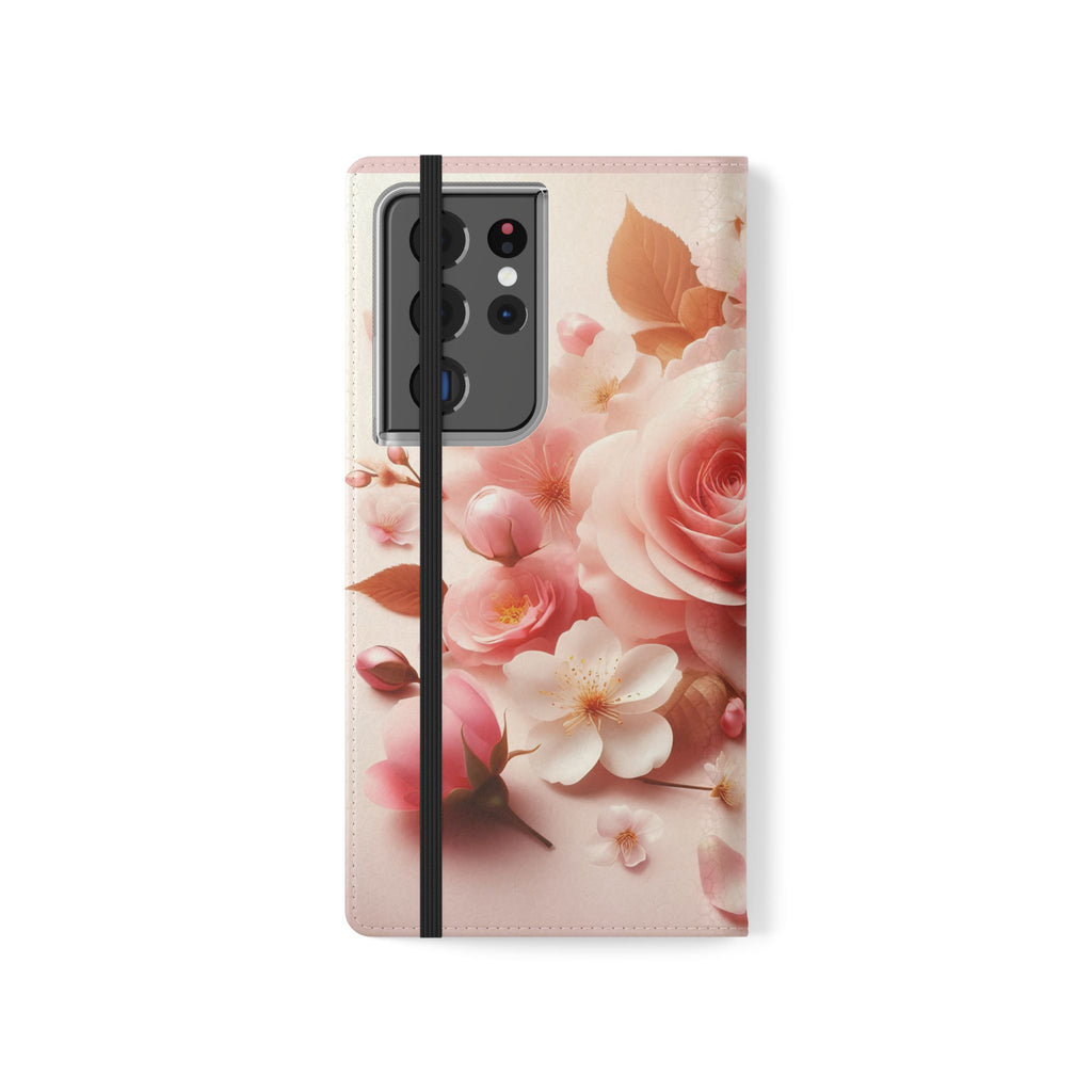 Floral Rose Flip Case — Pink Blossom Wallet Phone Cover
