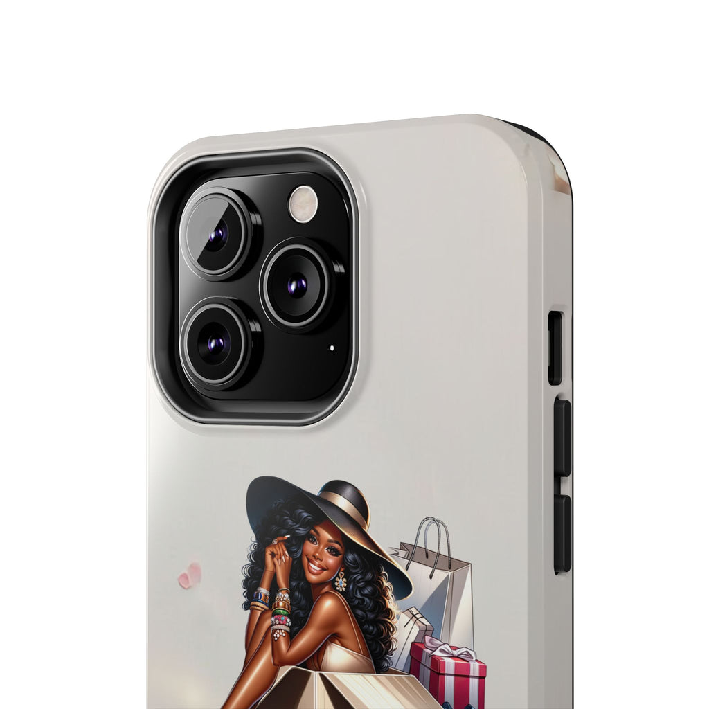 Chic Shopper Tough Phone Case — Stylish Black Woman with Shopping Bags