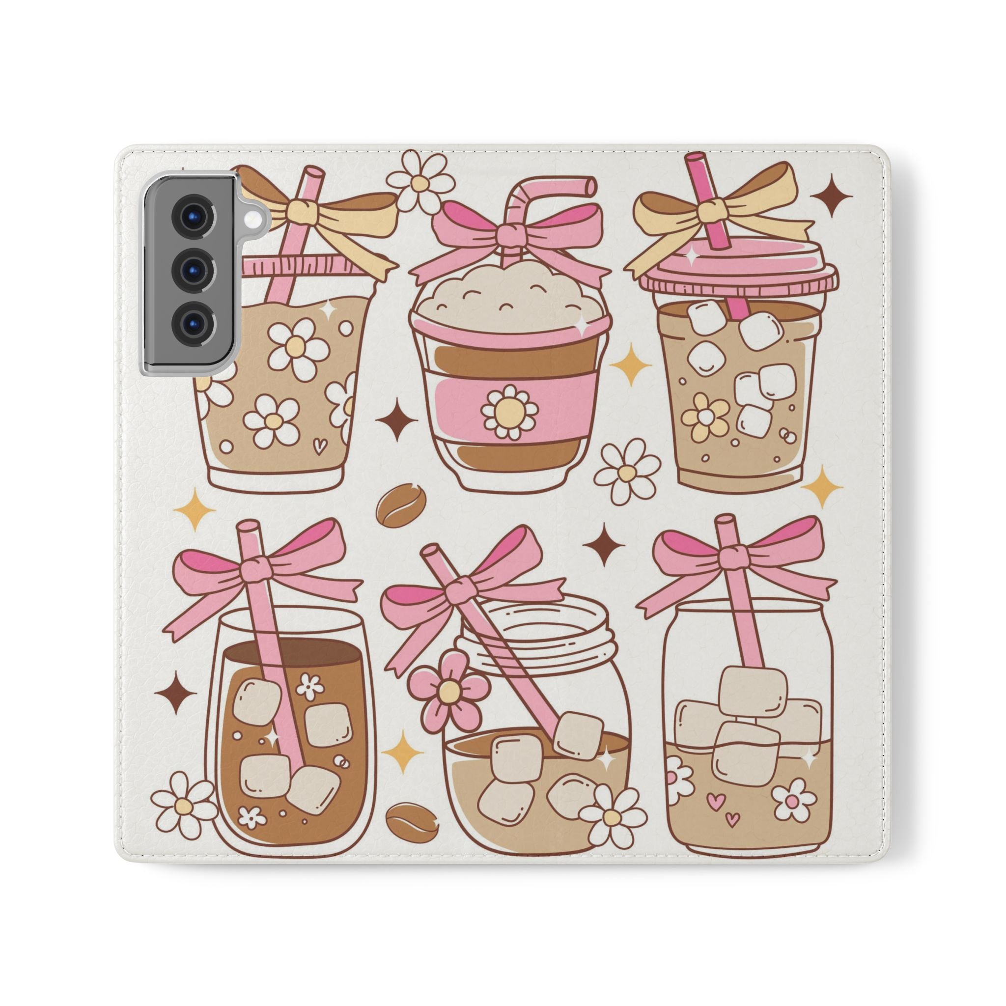 Cute Coffee & Latte Flip Phone Case – Cozy Boba & Dessert Wallet Cover