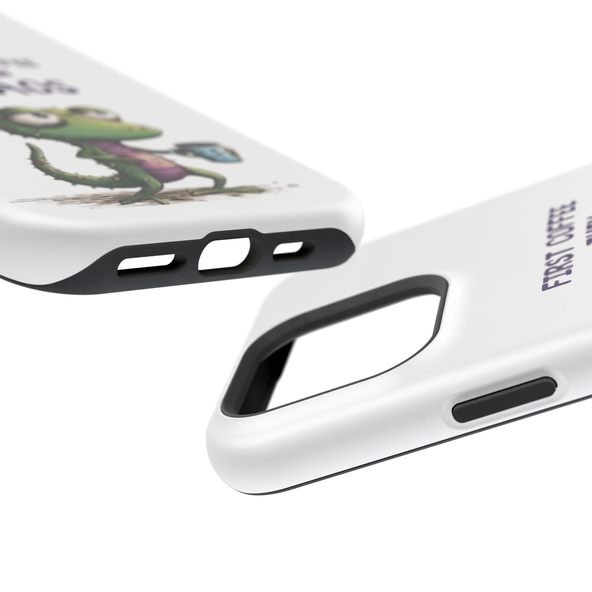 Impact-Resistant Phone Case — "First Coffee Then Chaos" Cute Lizard Coffee Design