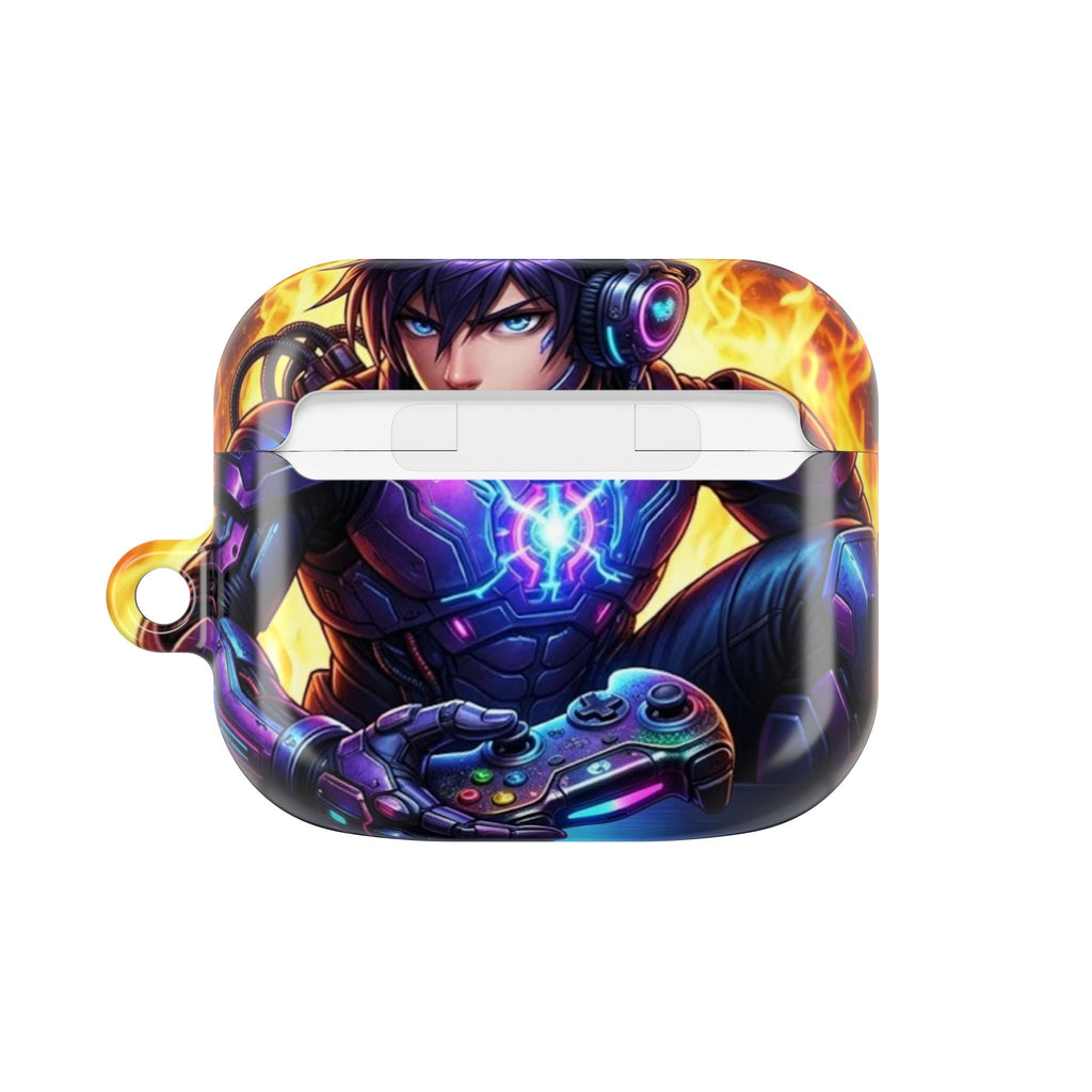 Gamer Anime AirPod Case — Neon Cyber Warrior Design