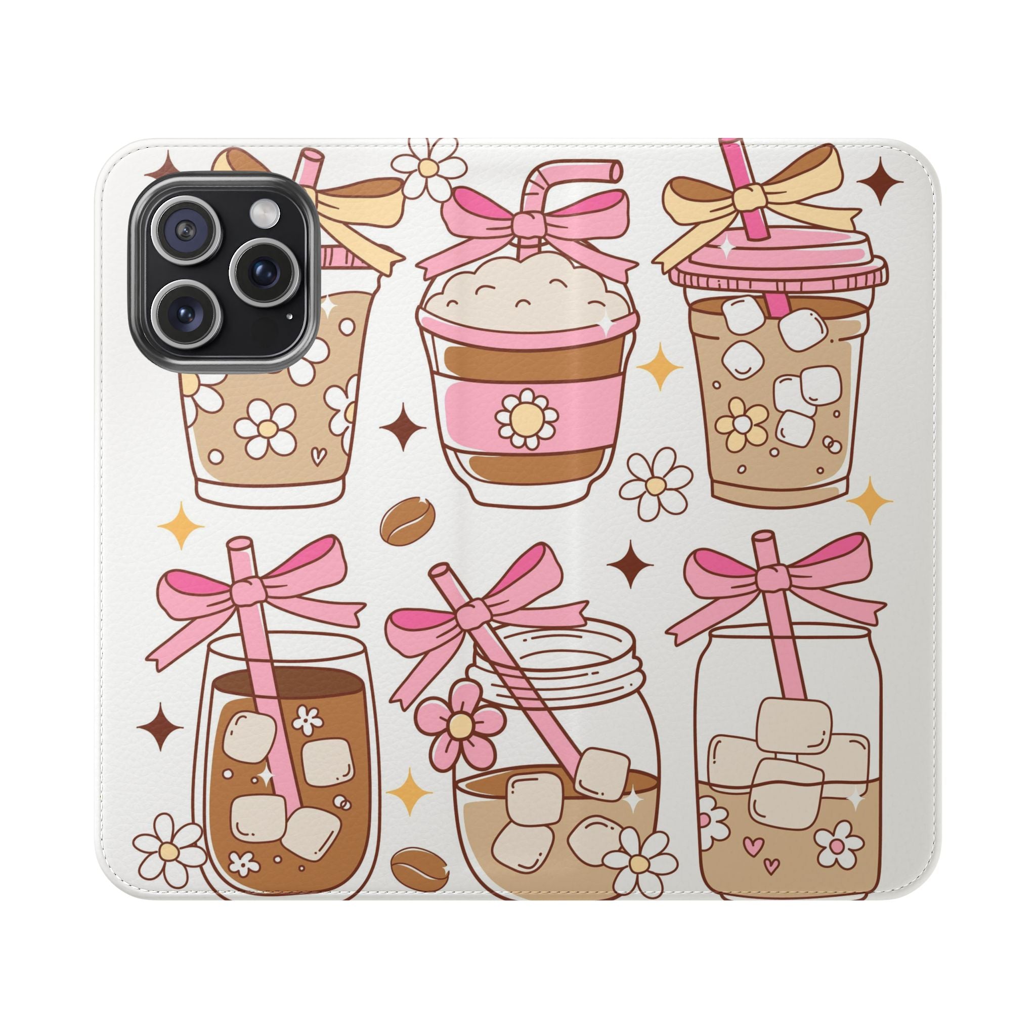 Cute Coffee & Latte Flip Phone Case – Cozy Boba & Dessert Wallet Cover