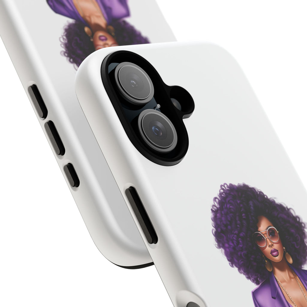 Purple Power Woman Phone Case — Afro Chic Businesswoman Protective Phone Cover
