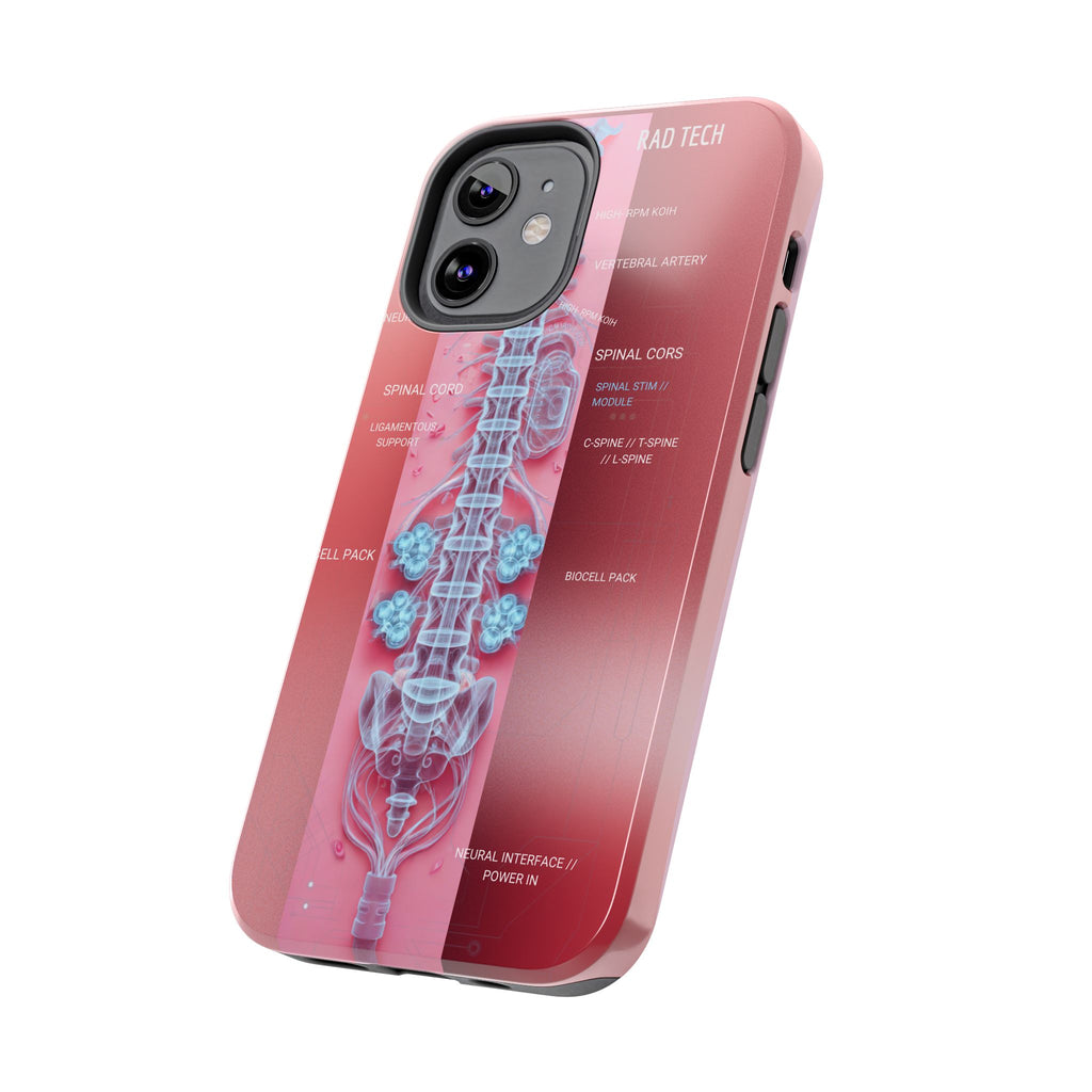 Anatomical Spine Tough Phone Case — Medical X-Ray Design, ‘Spinal Cord’ Labelled