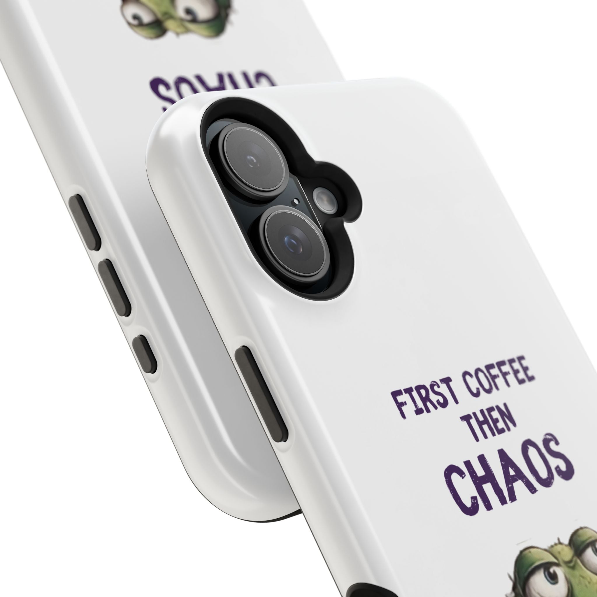 Impact-Resistant Phone Case — "First Coffee Then Chaos" Cute Lizard Coffee Design