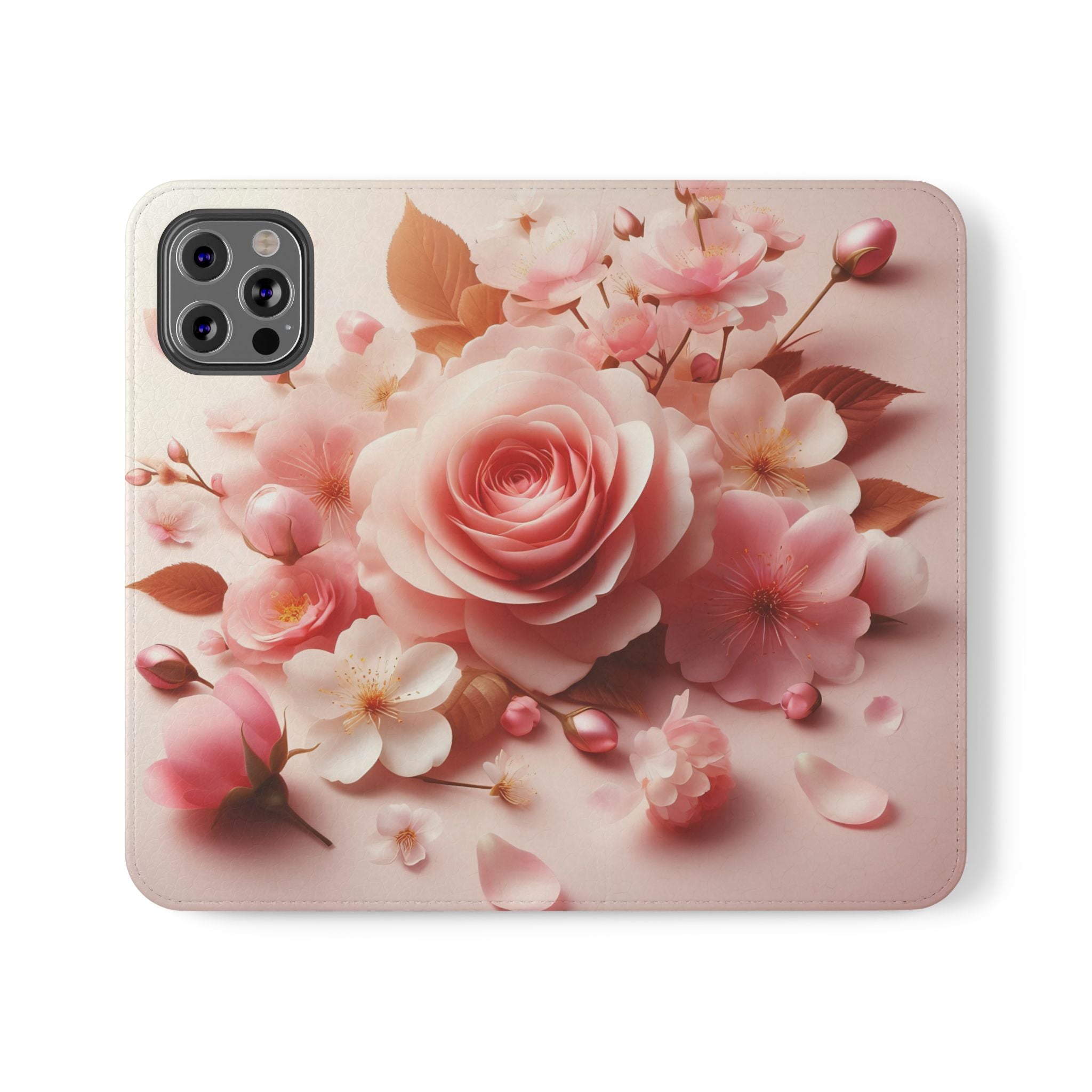 Floral Rose Flip Case — Pink Blossom Wallet Phone Cover