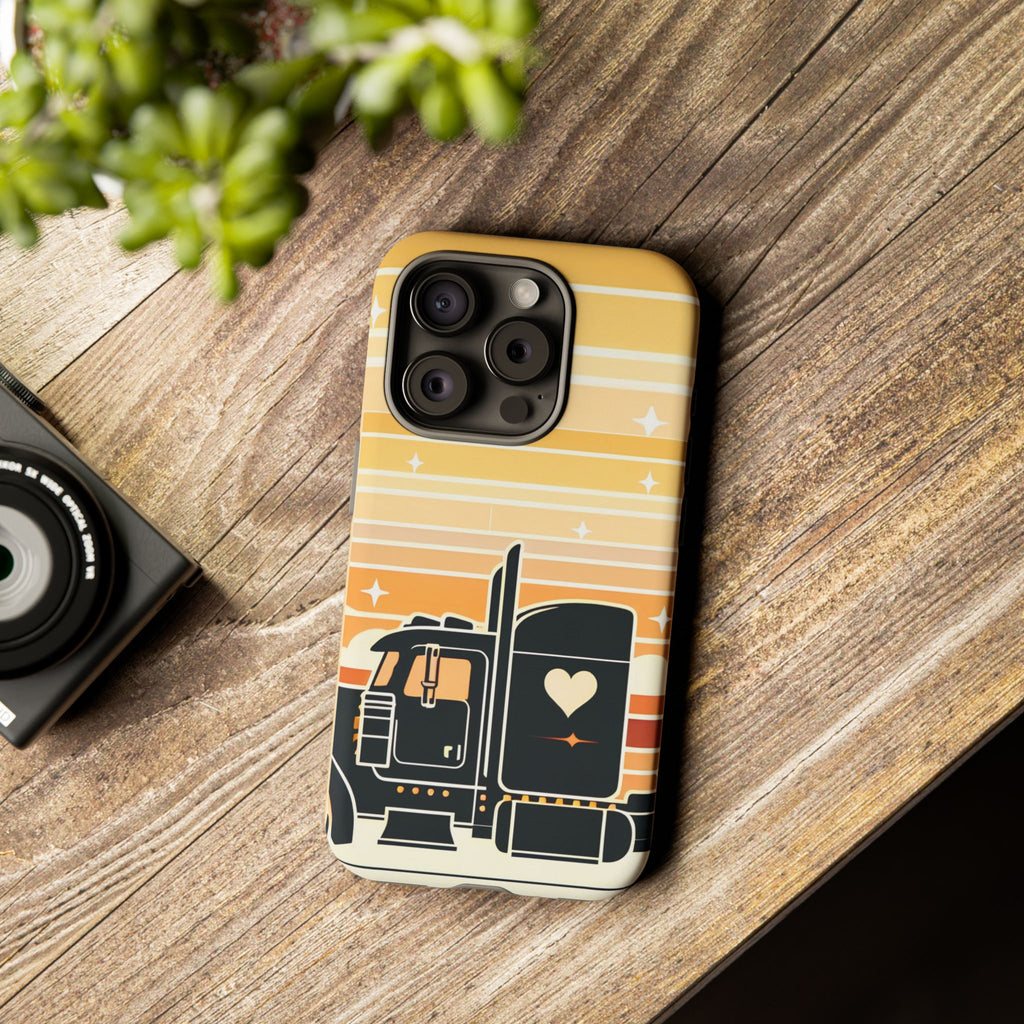 Trucker Heart Phone Case — Retro Semi Truck Protective Phone Cover