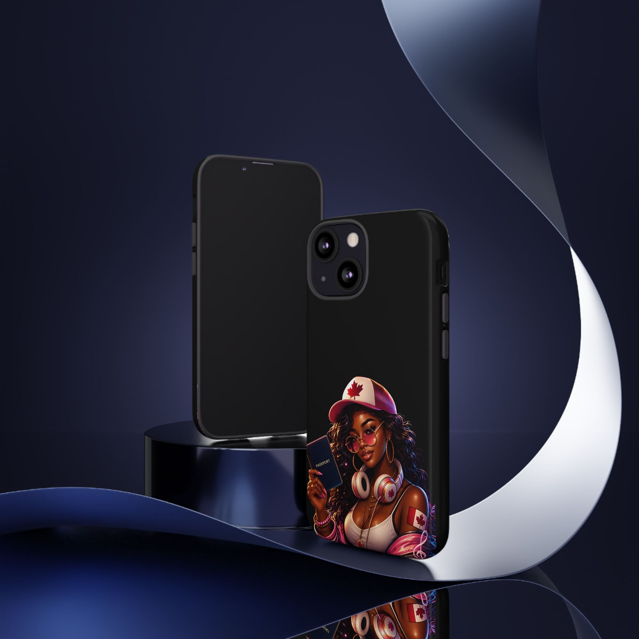 Canadian Vibes Phone Case — Afrobeat Girl with Headphones & Passport Design