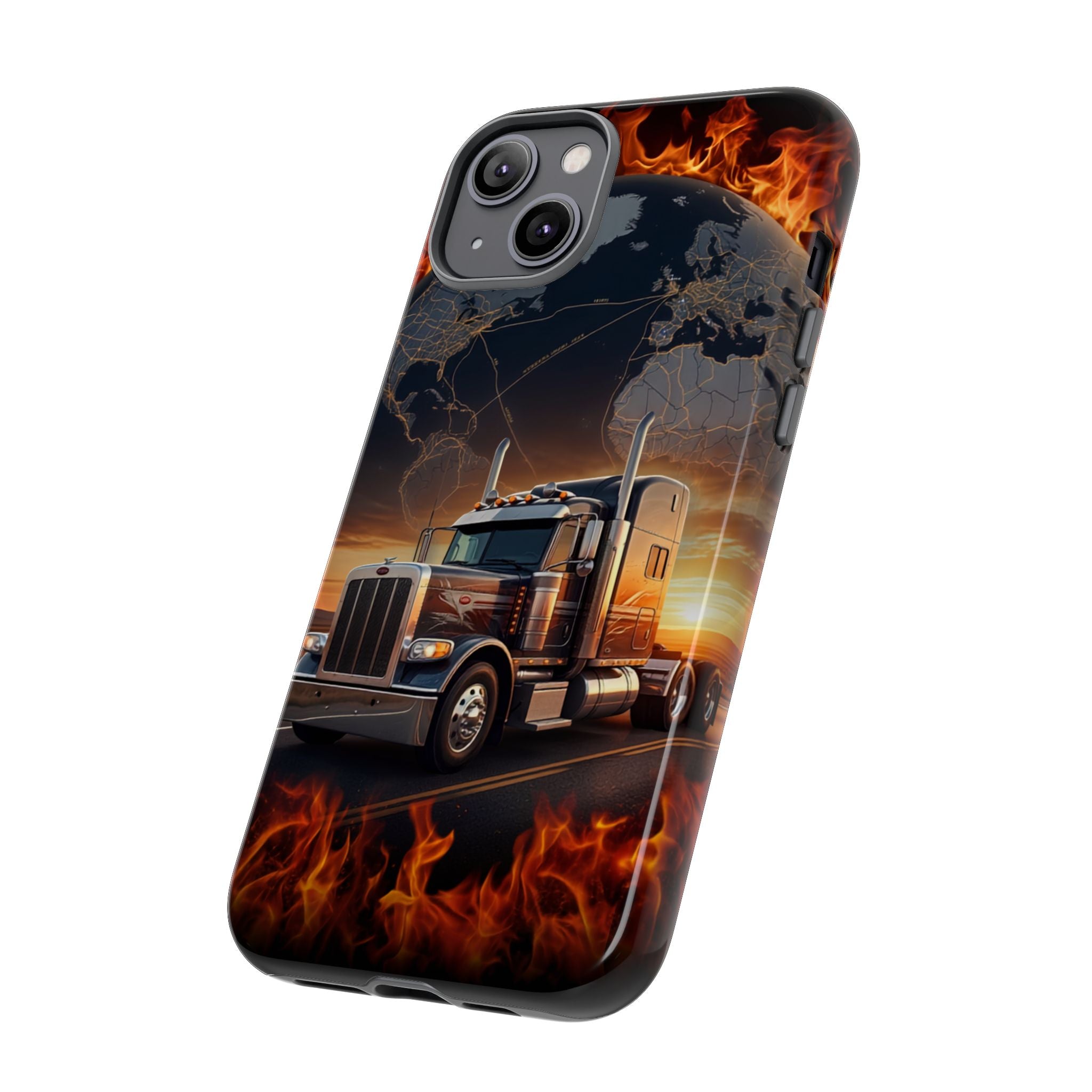 Truck Flames Phone Case — Bold Semi-Truck Globe Design