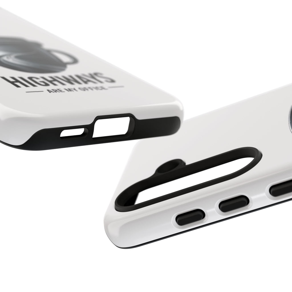Hard Shell Phone Case — “Highways Are My Office” Travel Coffee Design