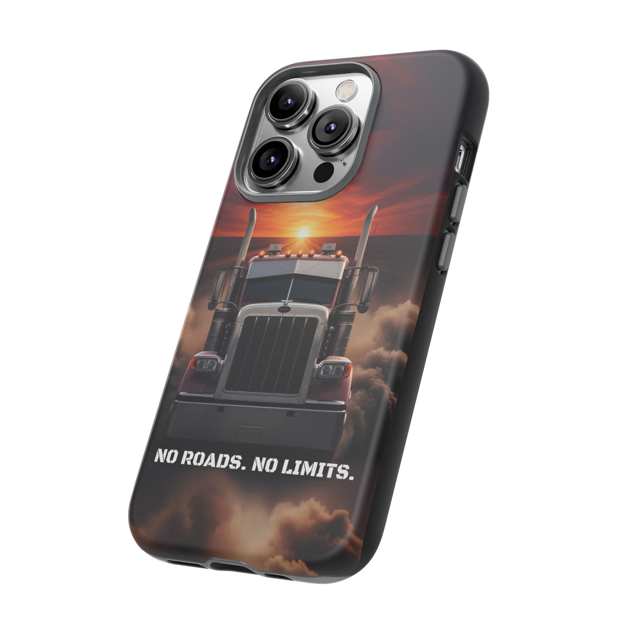 Truck Phone Case — "No Roads. No Limits." Sunset Semi Truck Protective Case