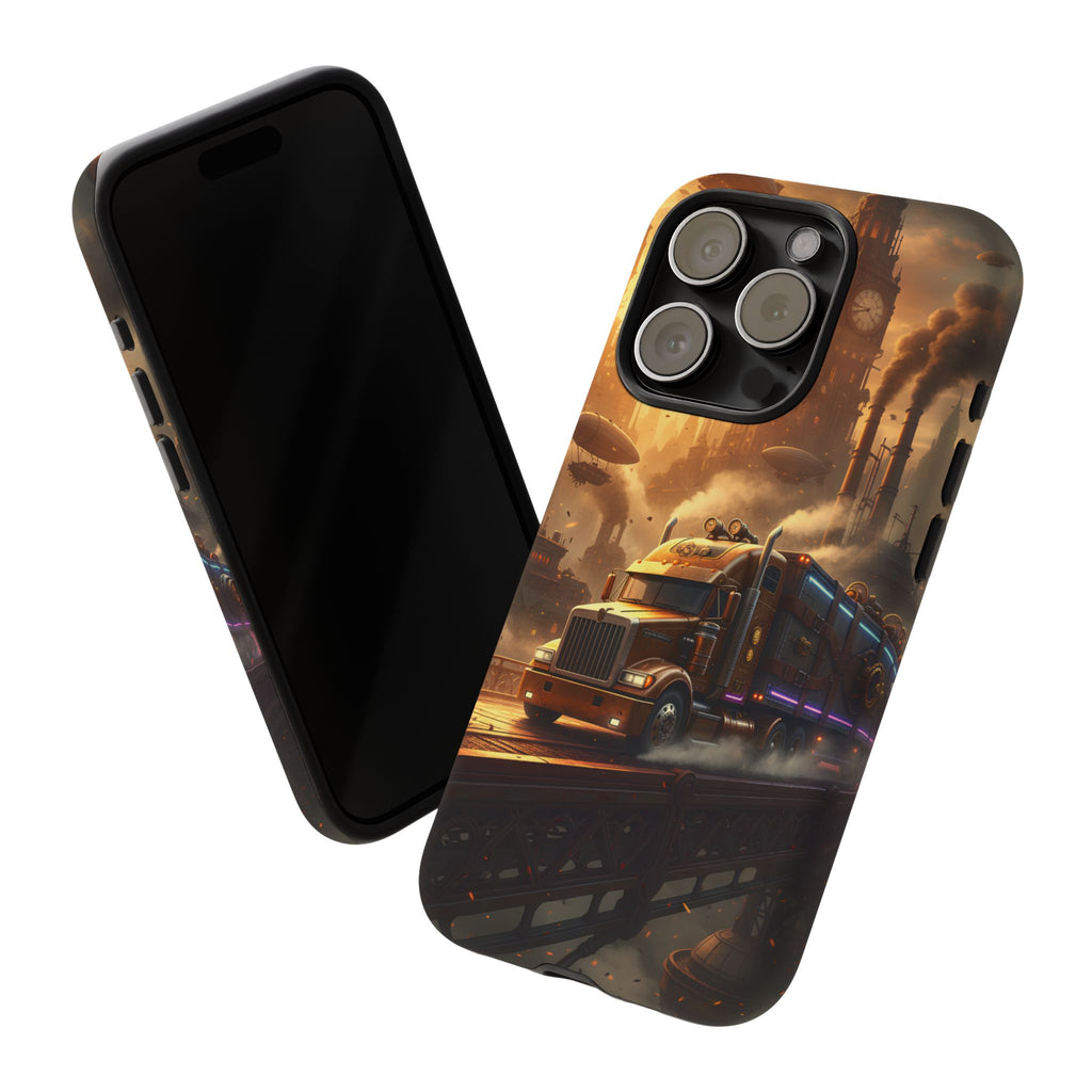 Steampunk Freightliner Phone Case — Rugged Trucking Cityscape iPhone Cover
