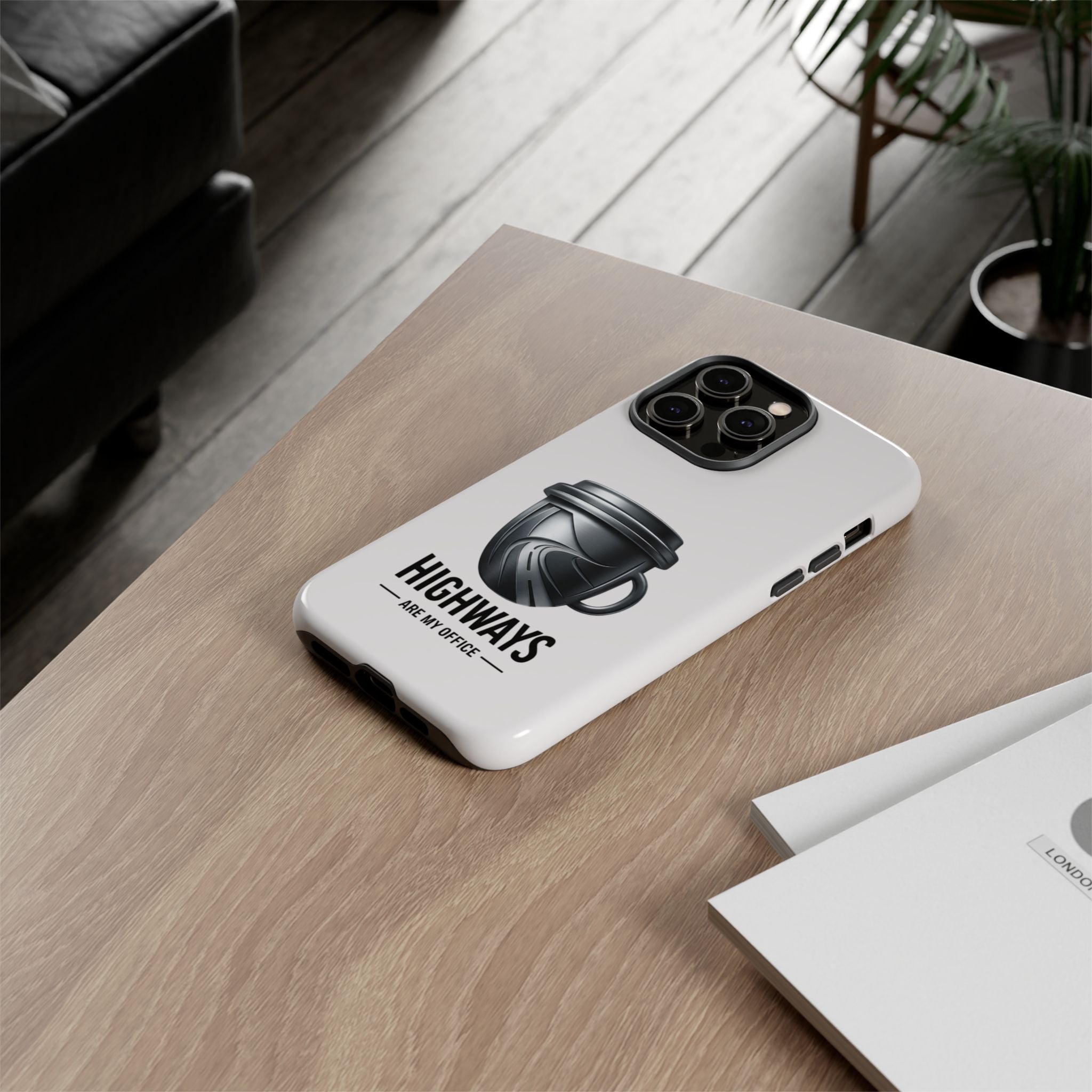 Hard Shell Phone Case — “Highways Are My Office” Travel Coffee Design