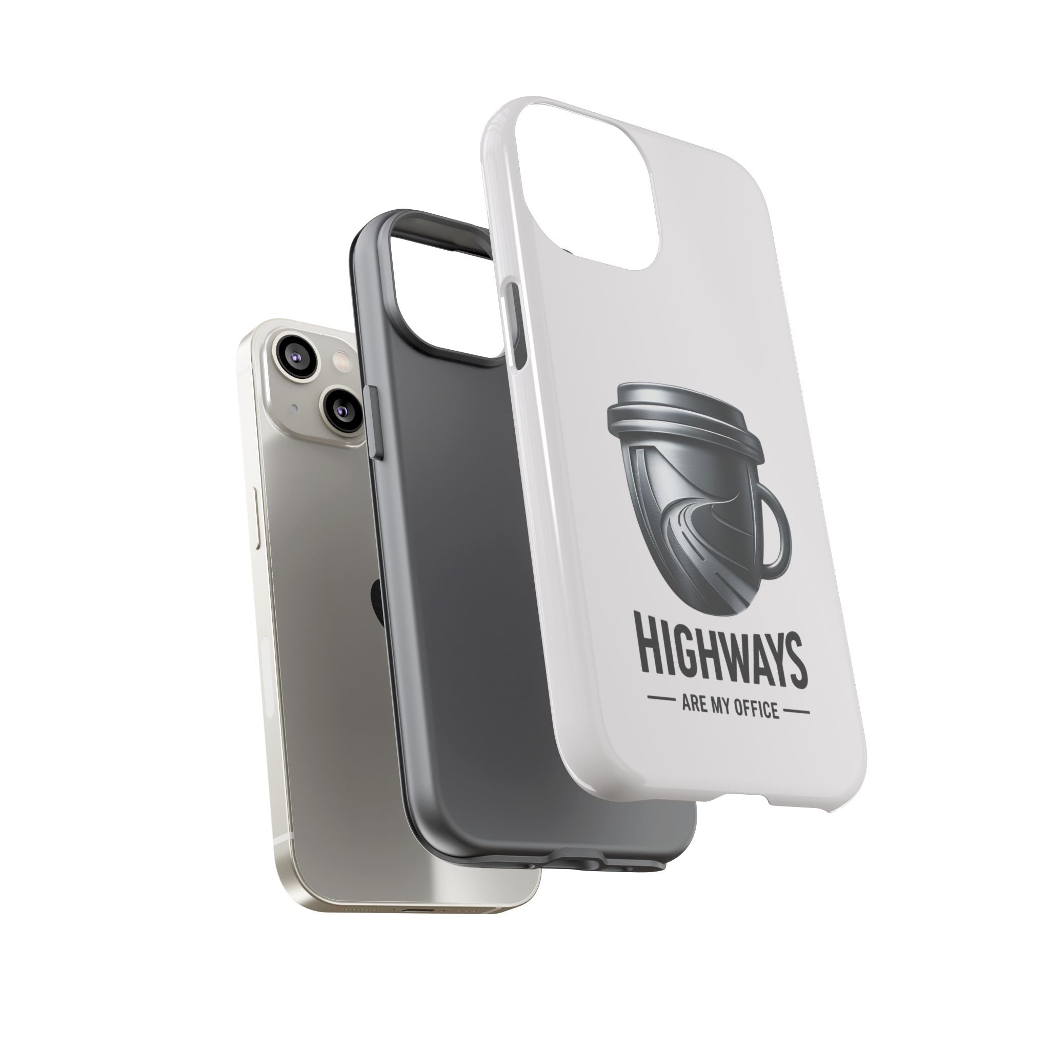 Hard Shell Phone Case — “Highways Are My Office” Travel Coffee Design