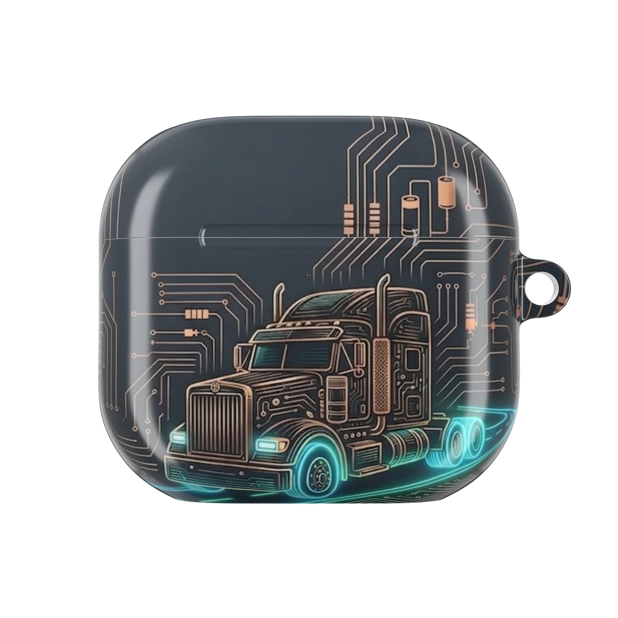 Trucker Tech AirPods Case — Neon Semi Truck Circuit Design