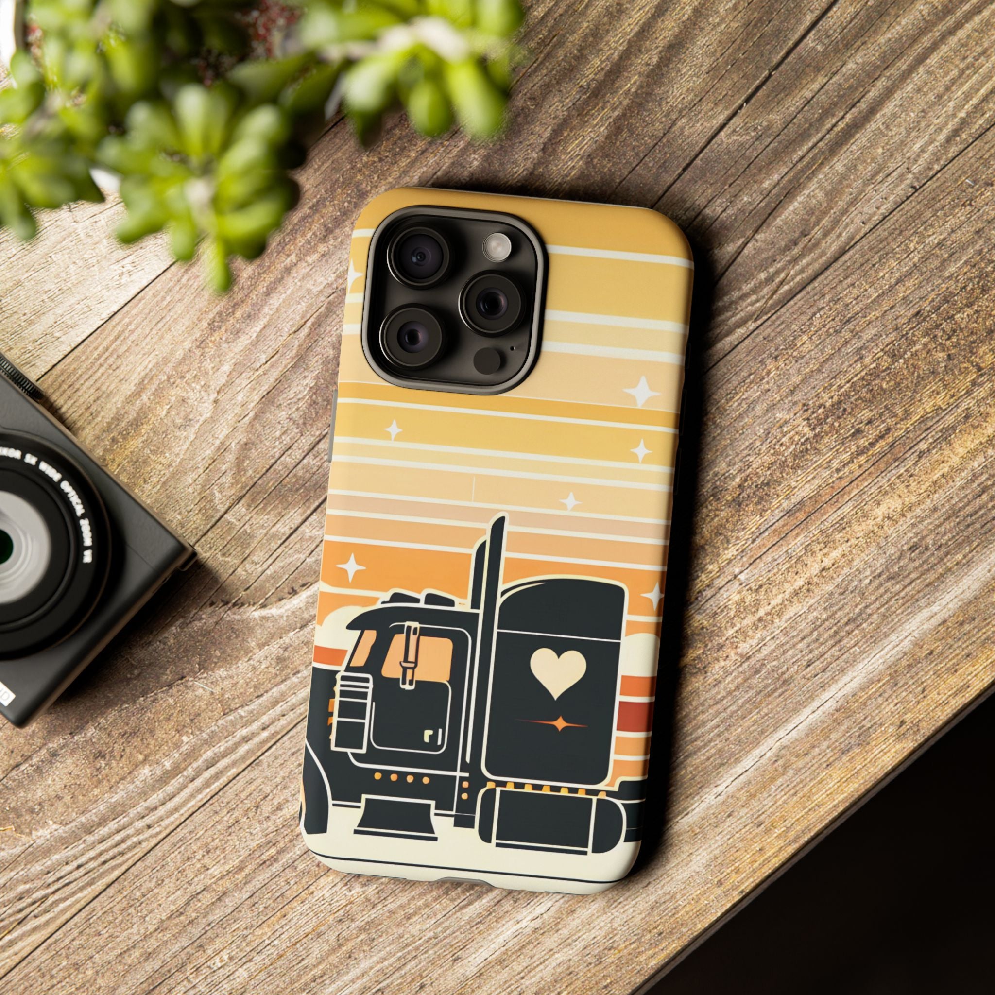 Trucker Heart Phone Case — Retro Semi Truck Protective Phone Cover