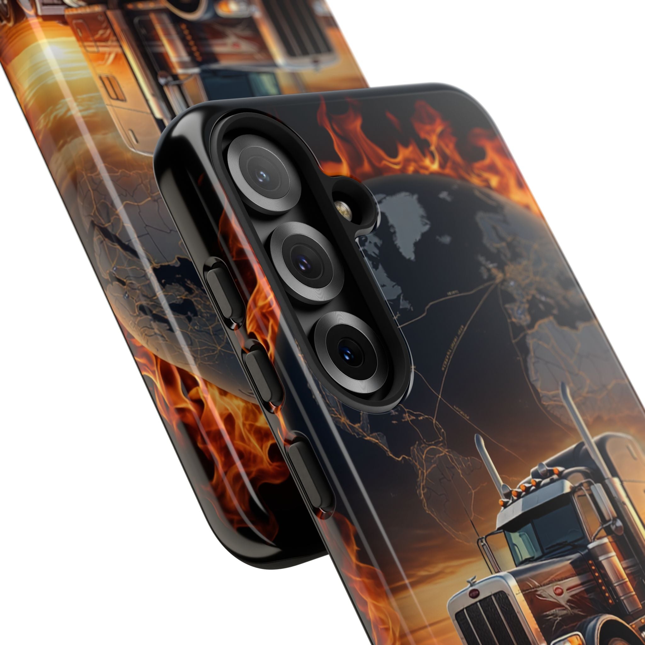 Truck Flames Phone Case — Bold Semi-Truck Globe Design