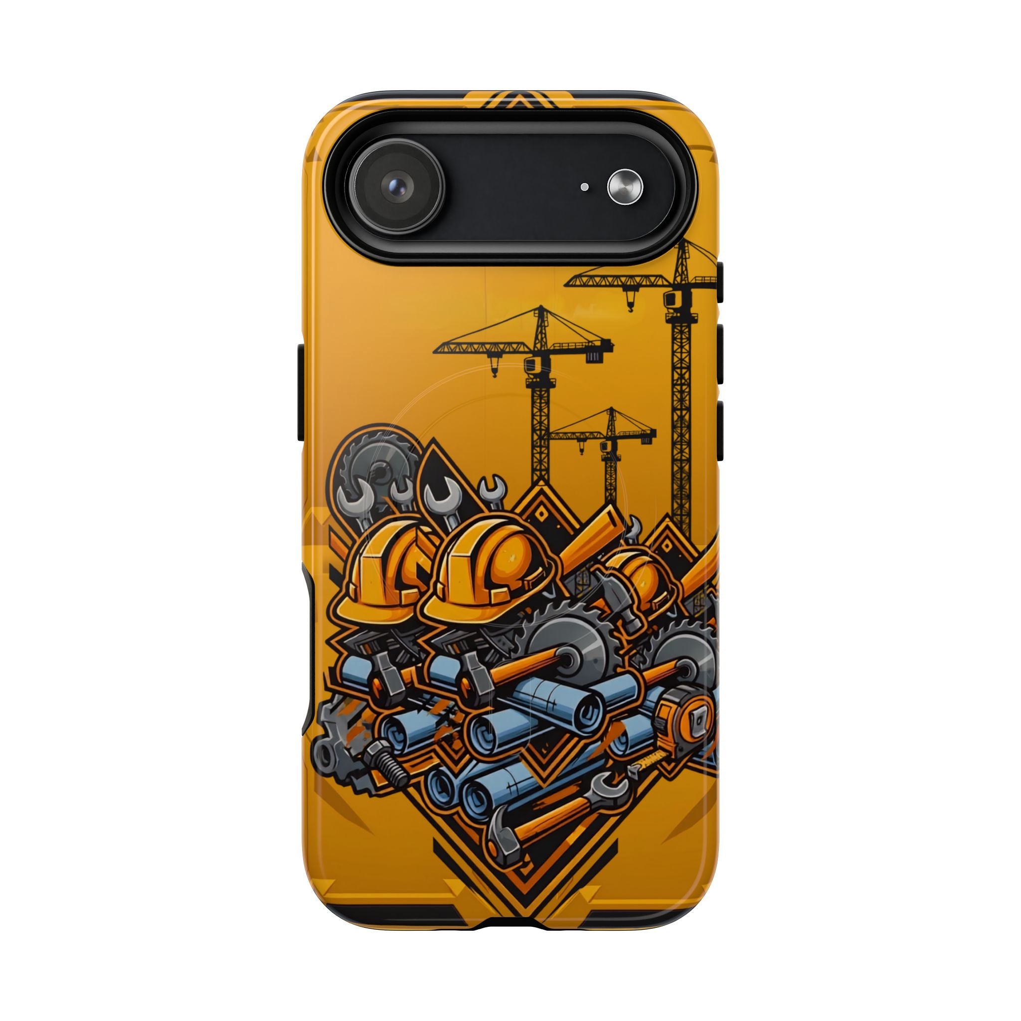 Construction Gear Tough Magnetic Phone Case — Worker Helmet & Tools Design