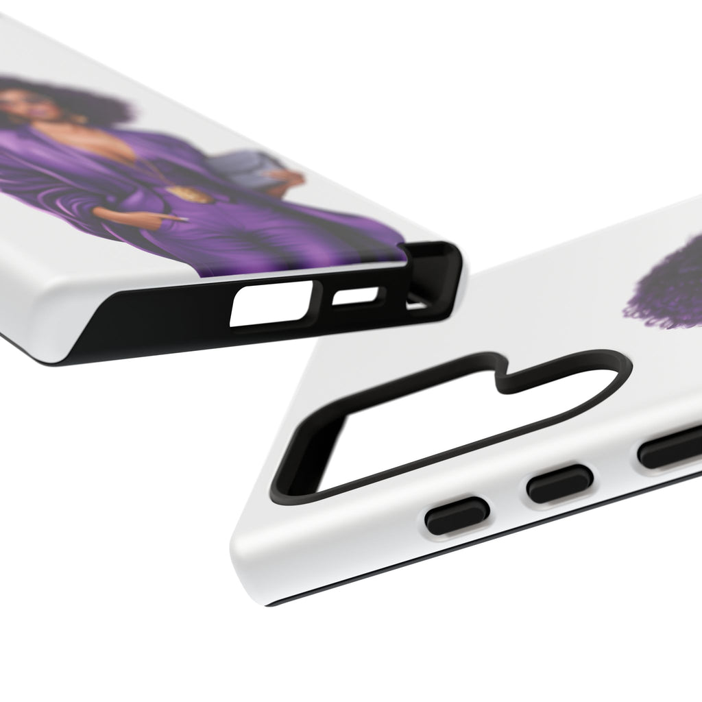 Purple Power Woman Phone Case — Afro Chic Businesswoman Protective Phone Cover