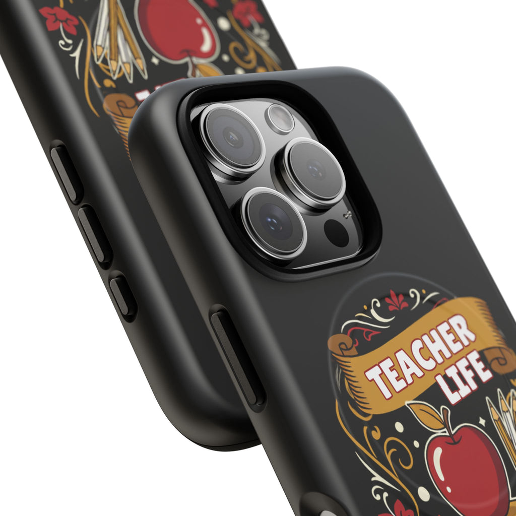 Teacher Life Phone Case - Tough Magnetic Protective Cover with Apple & Books Design