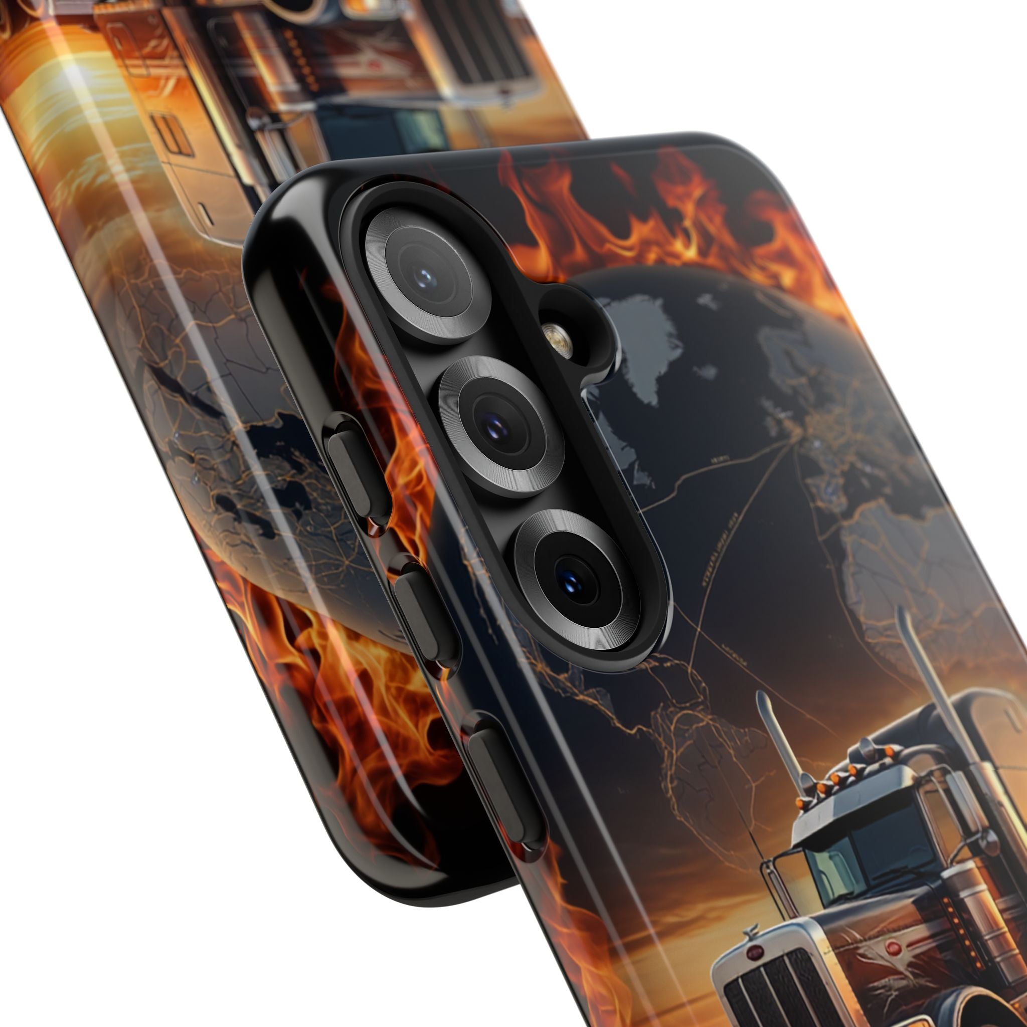 Truck Flames Phone Case — Bold Semi-Truck Globe Design