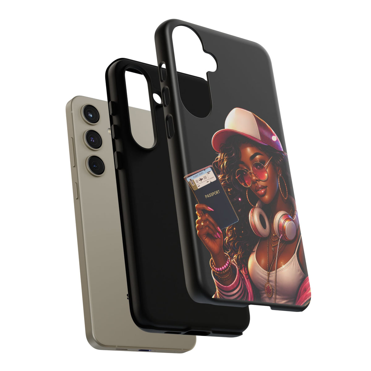 Tough Case – Stylized Urban Girl Phone Case with Headphones & Passport